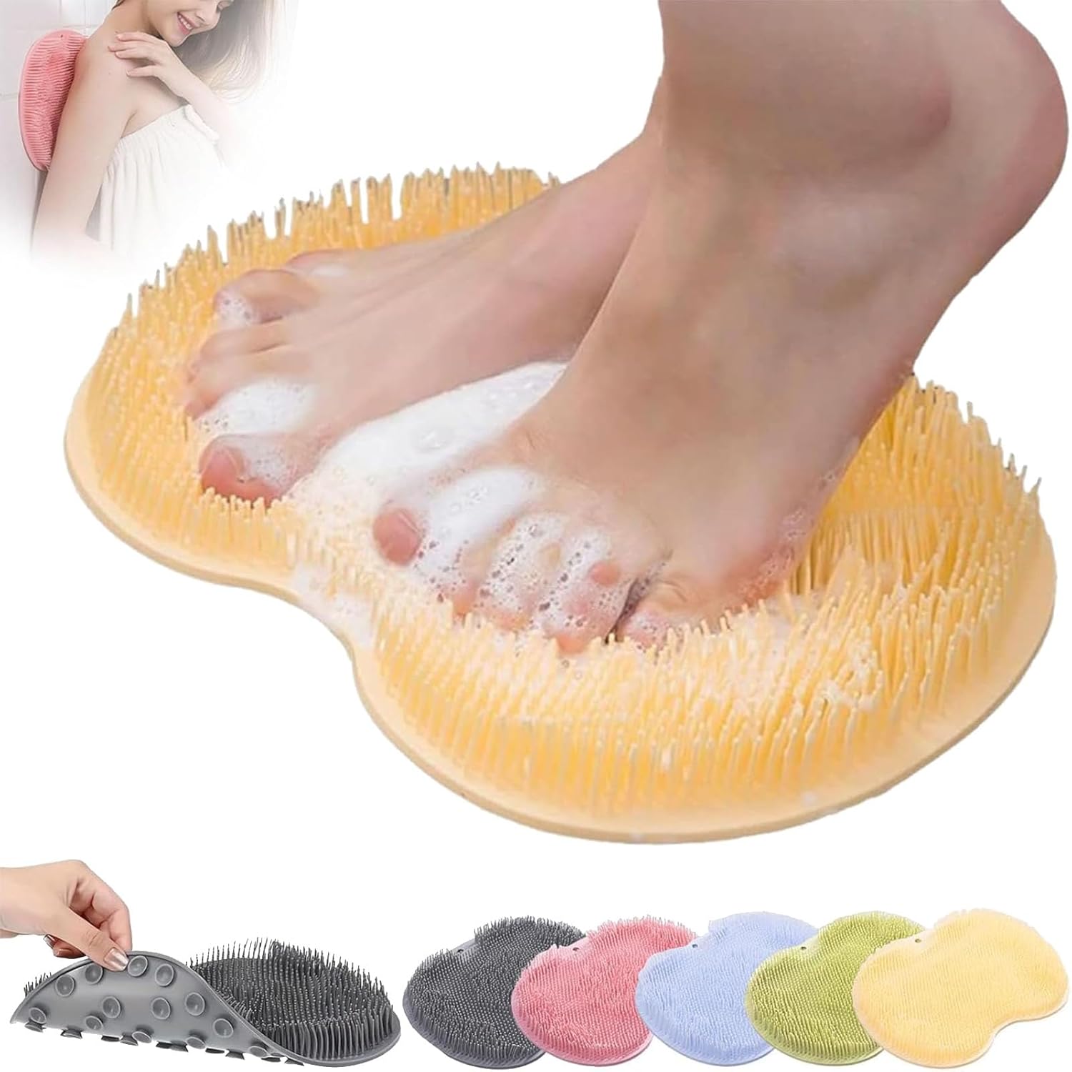 Gilusen Hands-Free Foot Scrubber Mat with Suction Cups Yellow