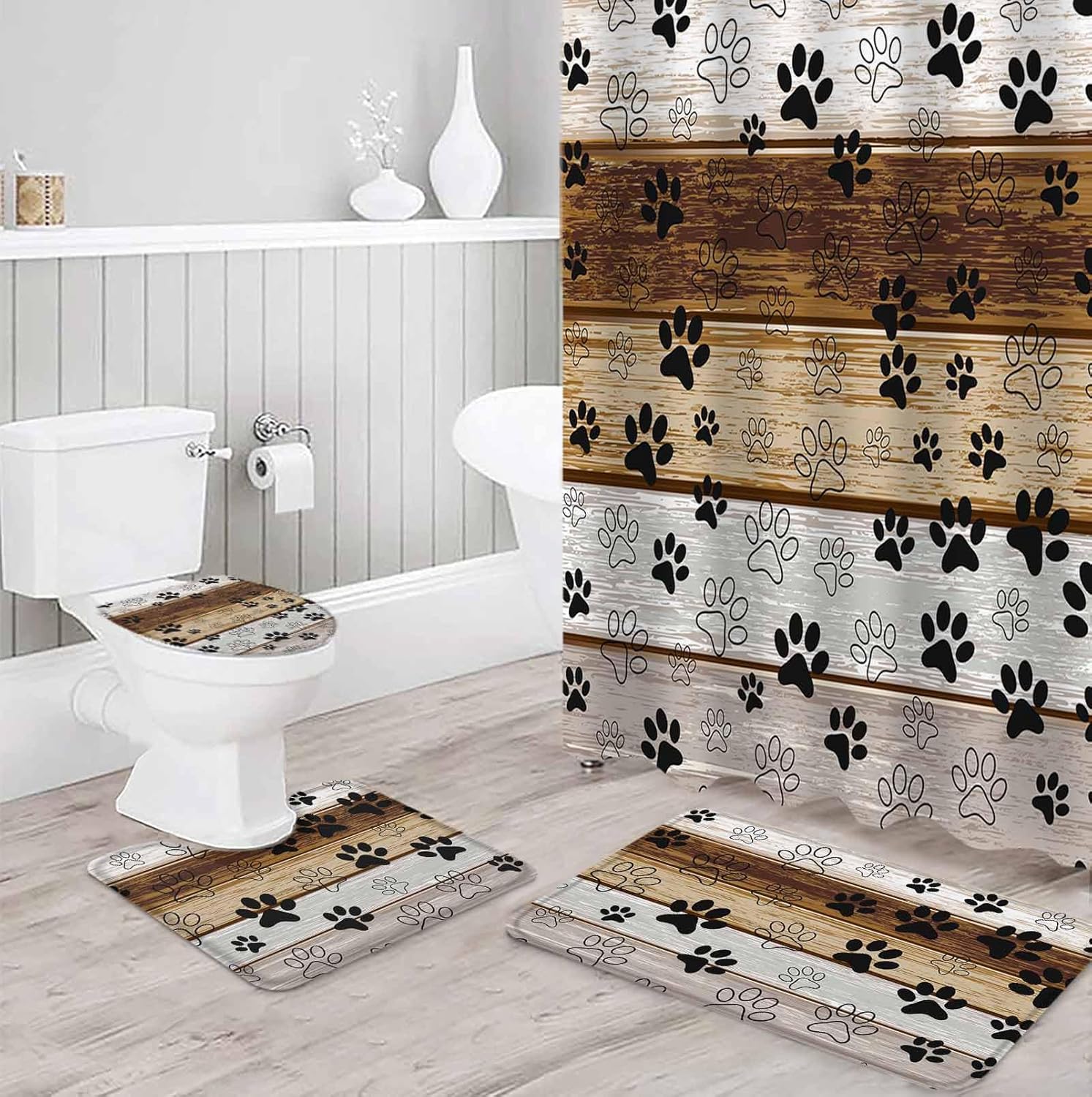 ZOE GARDEN Farmhouse Paw Print Bathroom Set 1