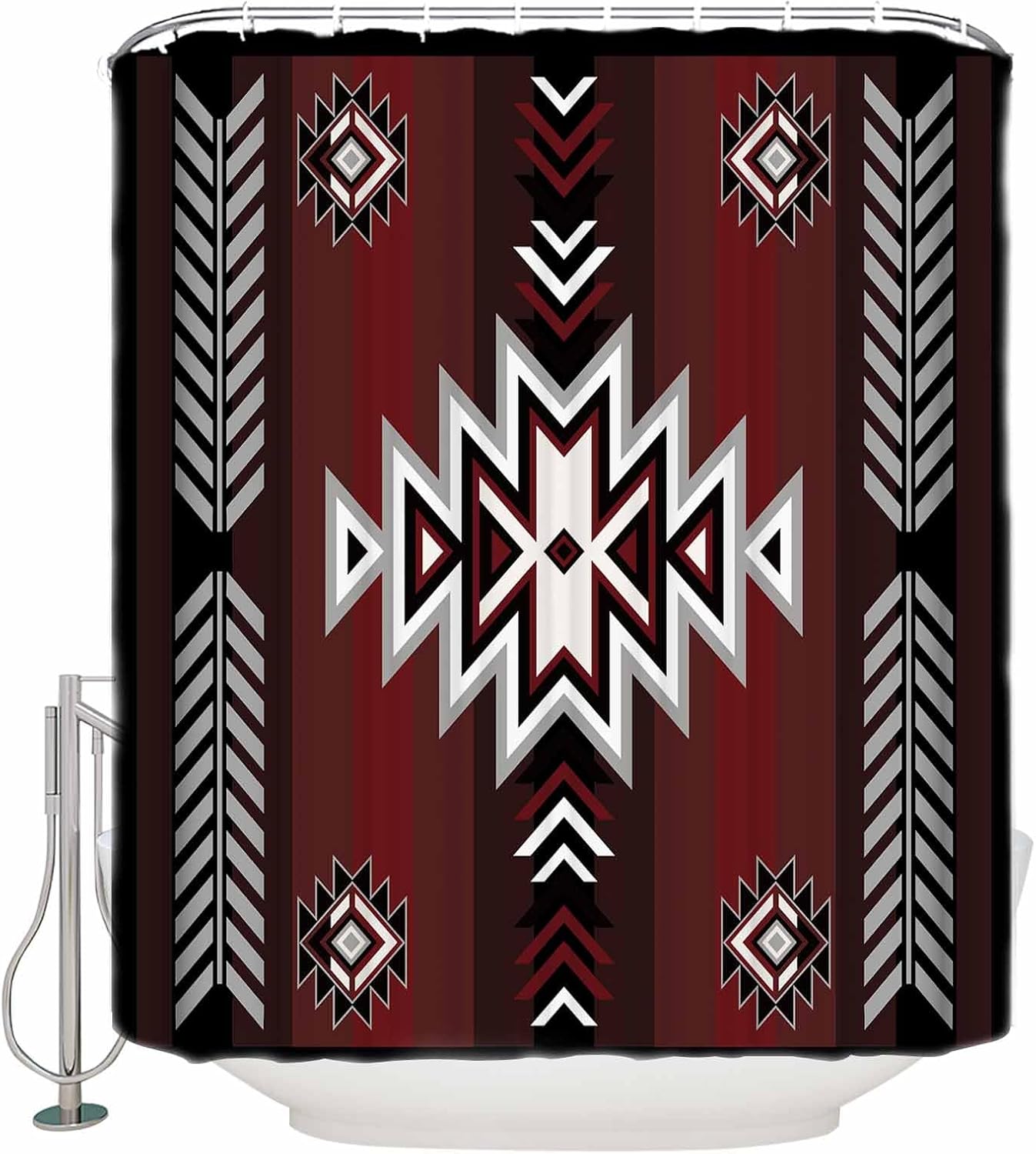 ZOE GARDEN Red Black Aztec Shower Curtain Set