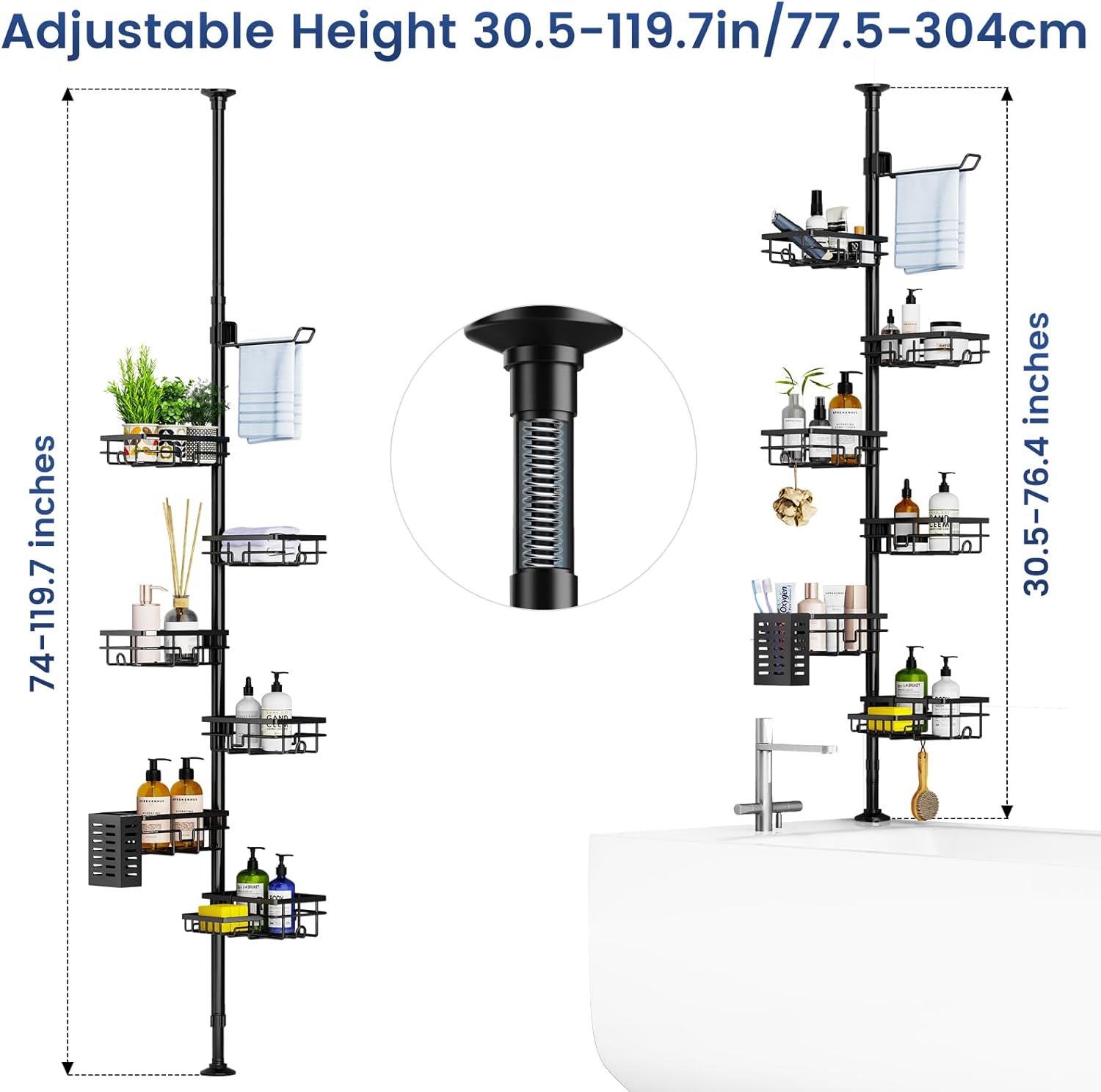 Mixoo Corner Shower Caddy - Adjustable Tension Pole with 6 Shelves