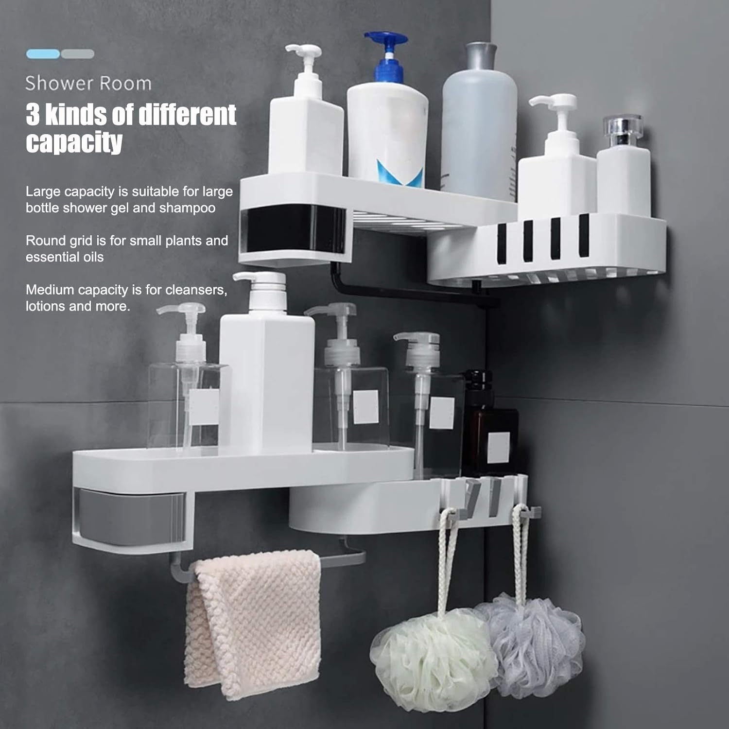DriKou 180-Degree Rotatable Bathroom Corner Shelf