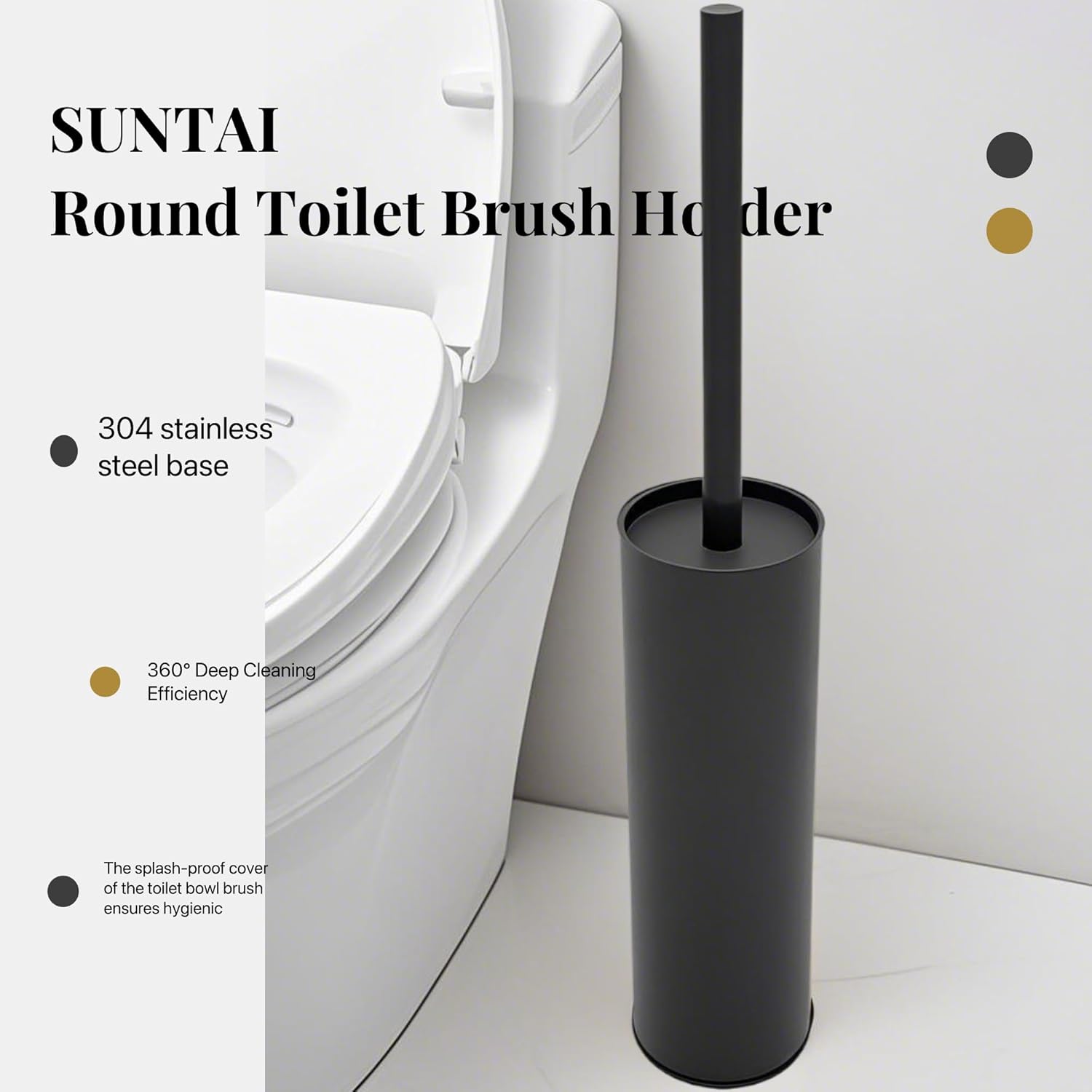 SUNTAI Toilet Brush and Holder with 2 Bristle Heads 1