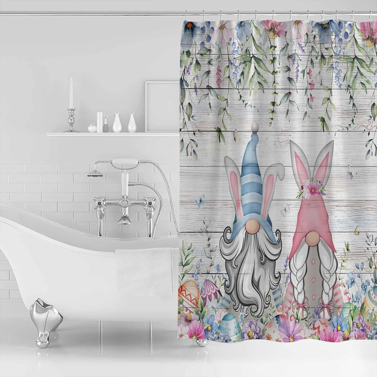 ZOE GARDEN Easter Gnomes Shower Curtain Set