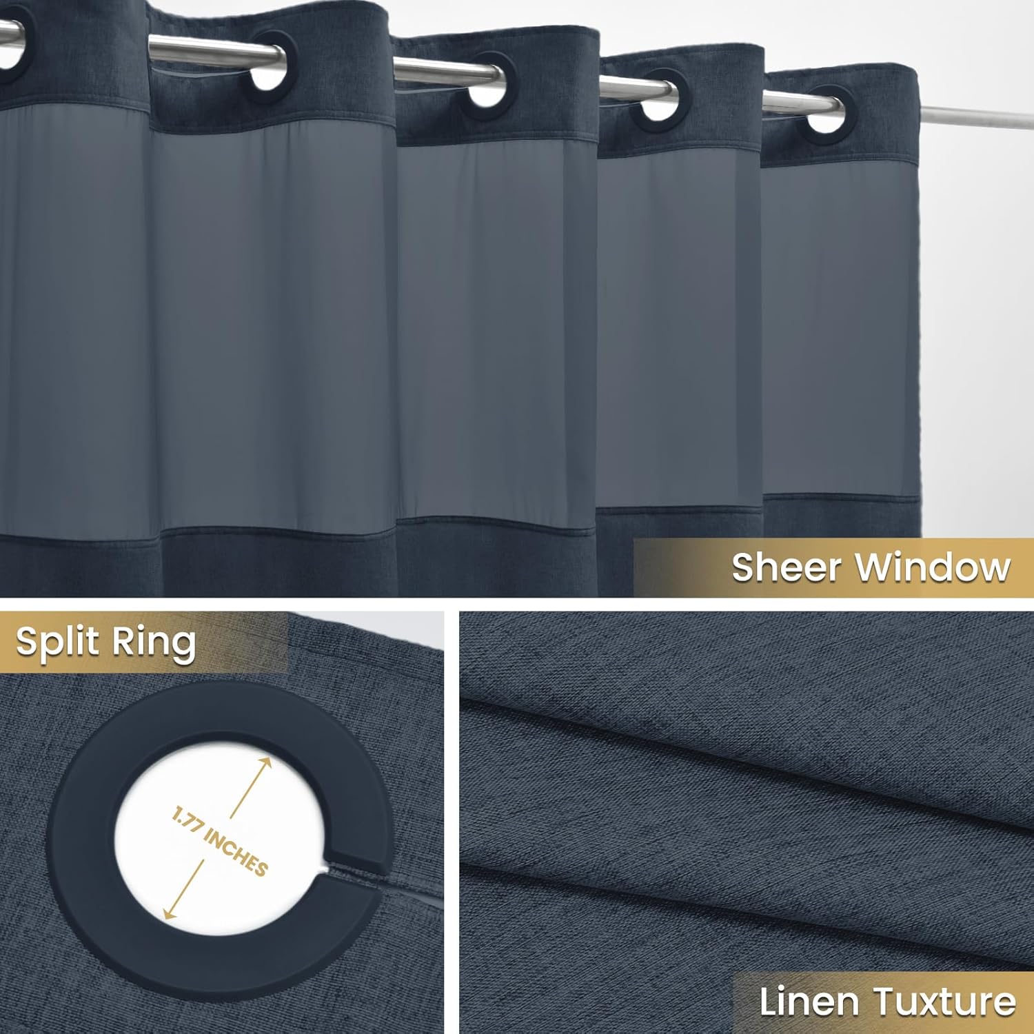 WONICY No Hook Shower Curtain Set with Liner Navy 71x74