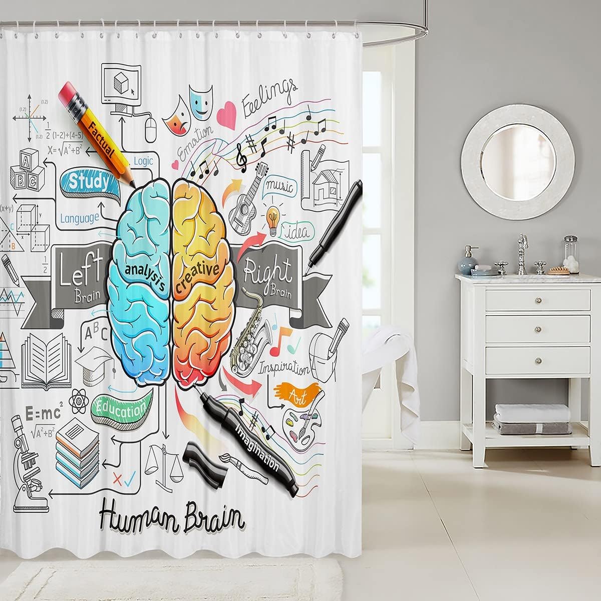 Feelyou Human Brain Shower Curtain Set with 12 Hooks