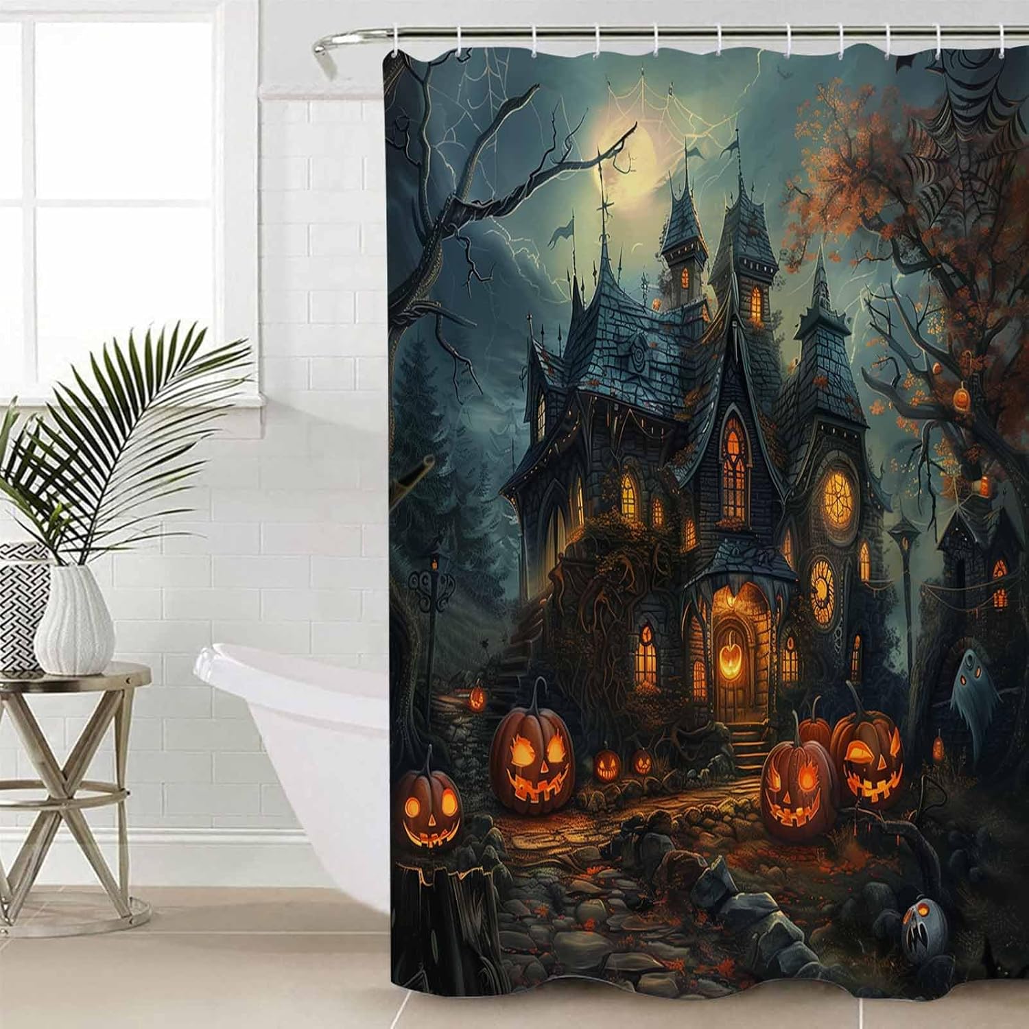 ZOE GARDEN Halloween Pumpkin Shower Curtain Set