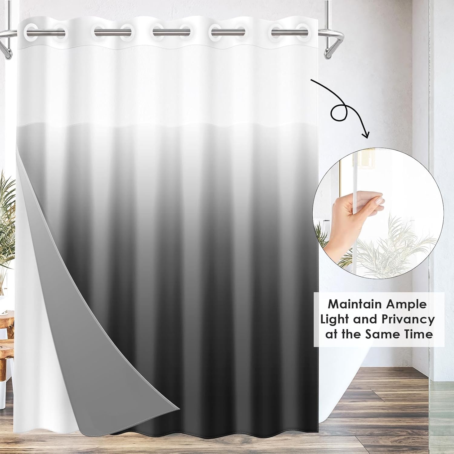 Nesphy No Hook Ombre Shower Curtain Set 71x74 Inch