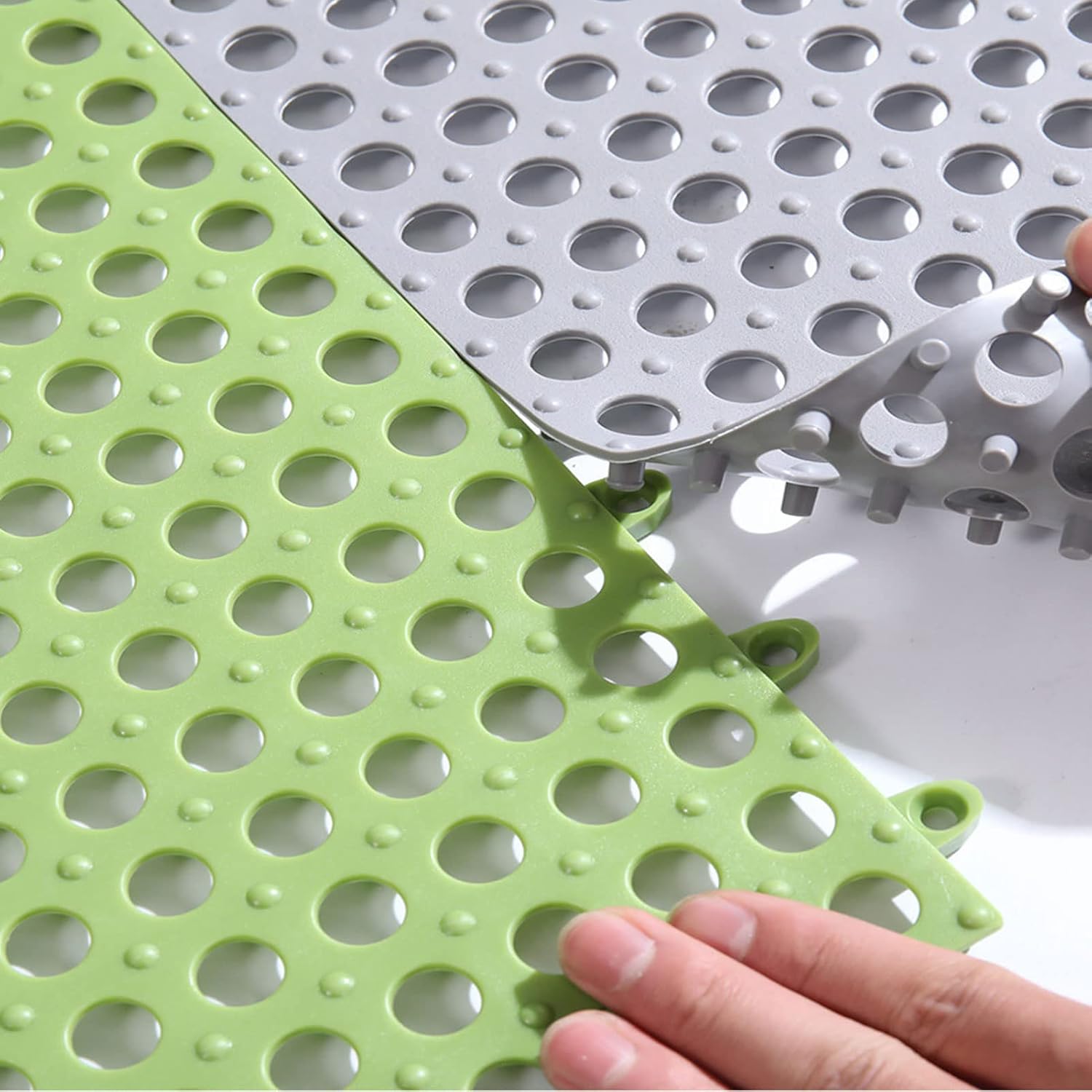 HUHJYUGE Non-Slip Square Shower Mat 12x12in with Drain Holes and Interlocking Design