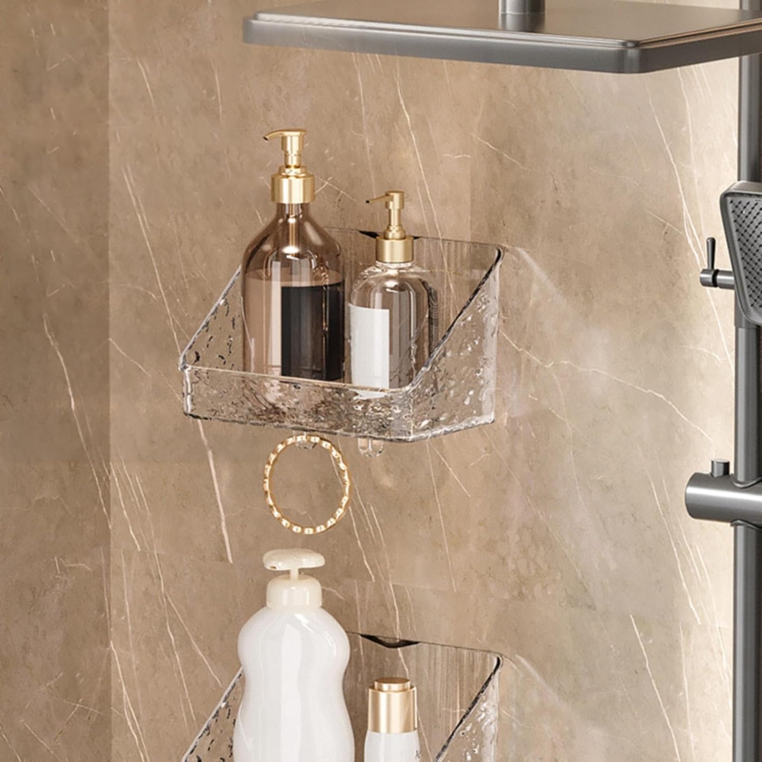Wall-Mounted Shower Caddy Organizer with Hooks