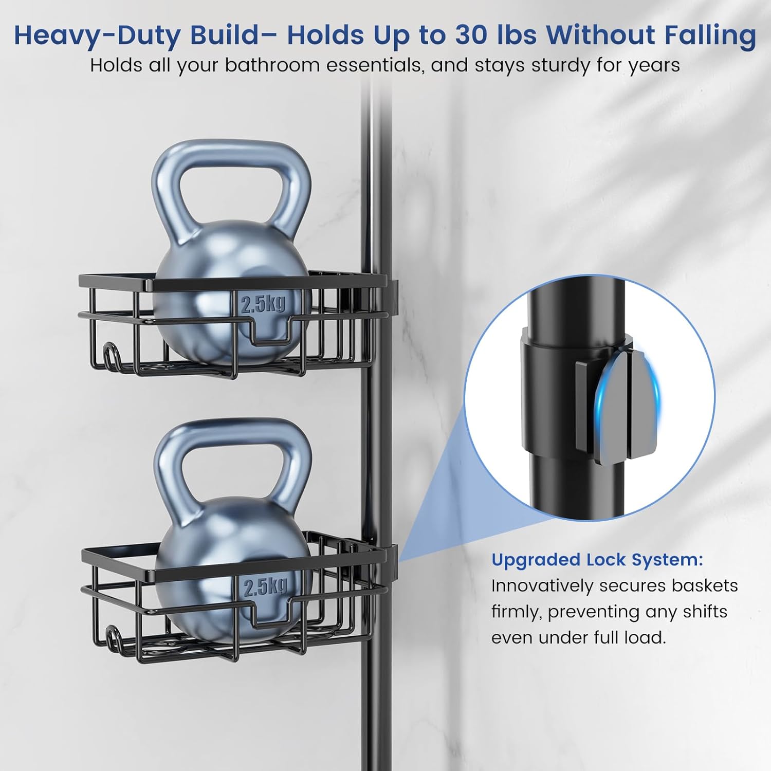Mixoo Corner Shower Caddy - Adjustable Tension Pole with 6 Shelves