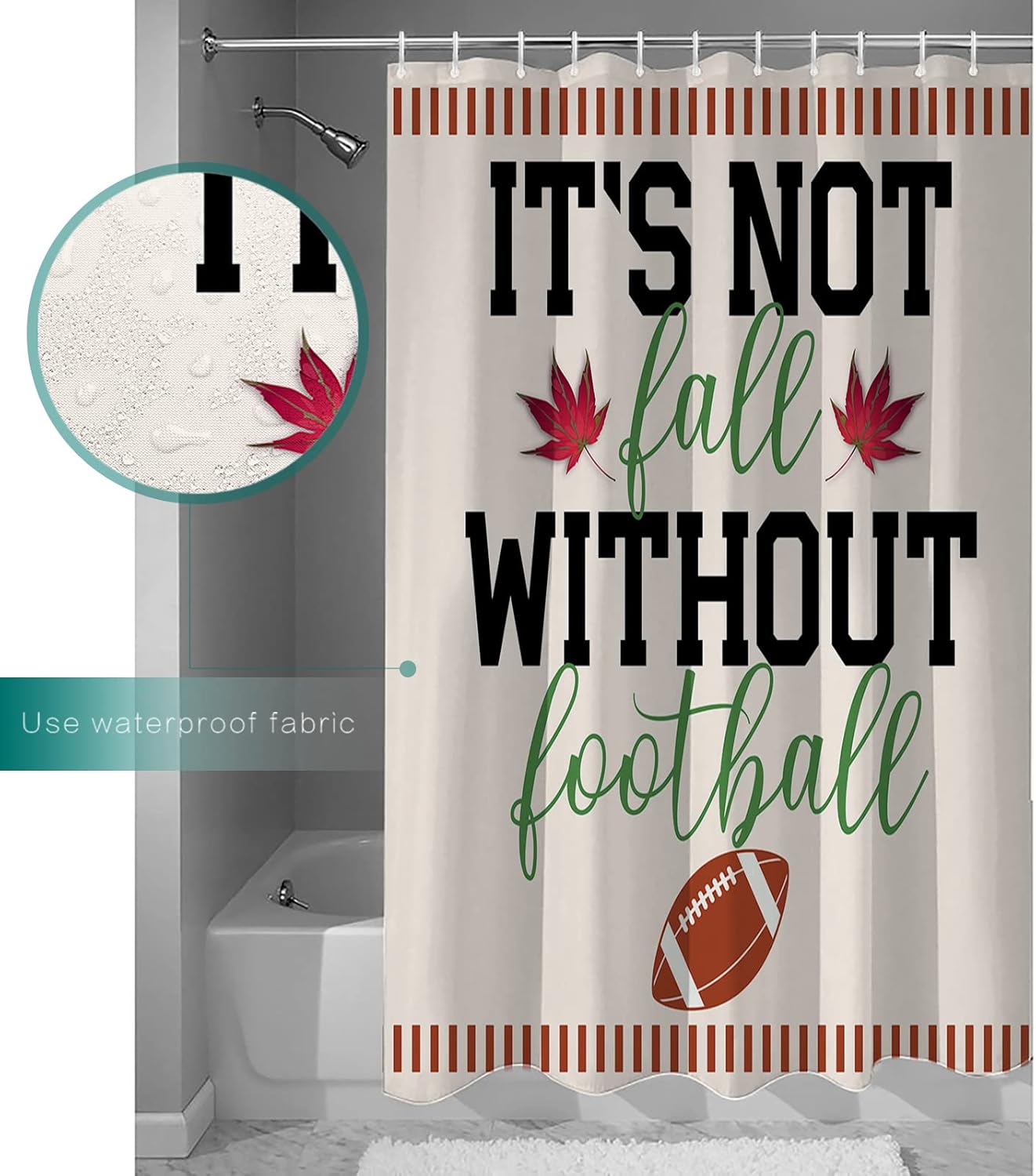 ZOE GARDEN Football Shower Curtain Set 54x78 with Hooks