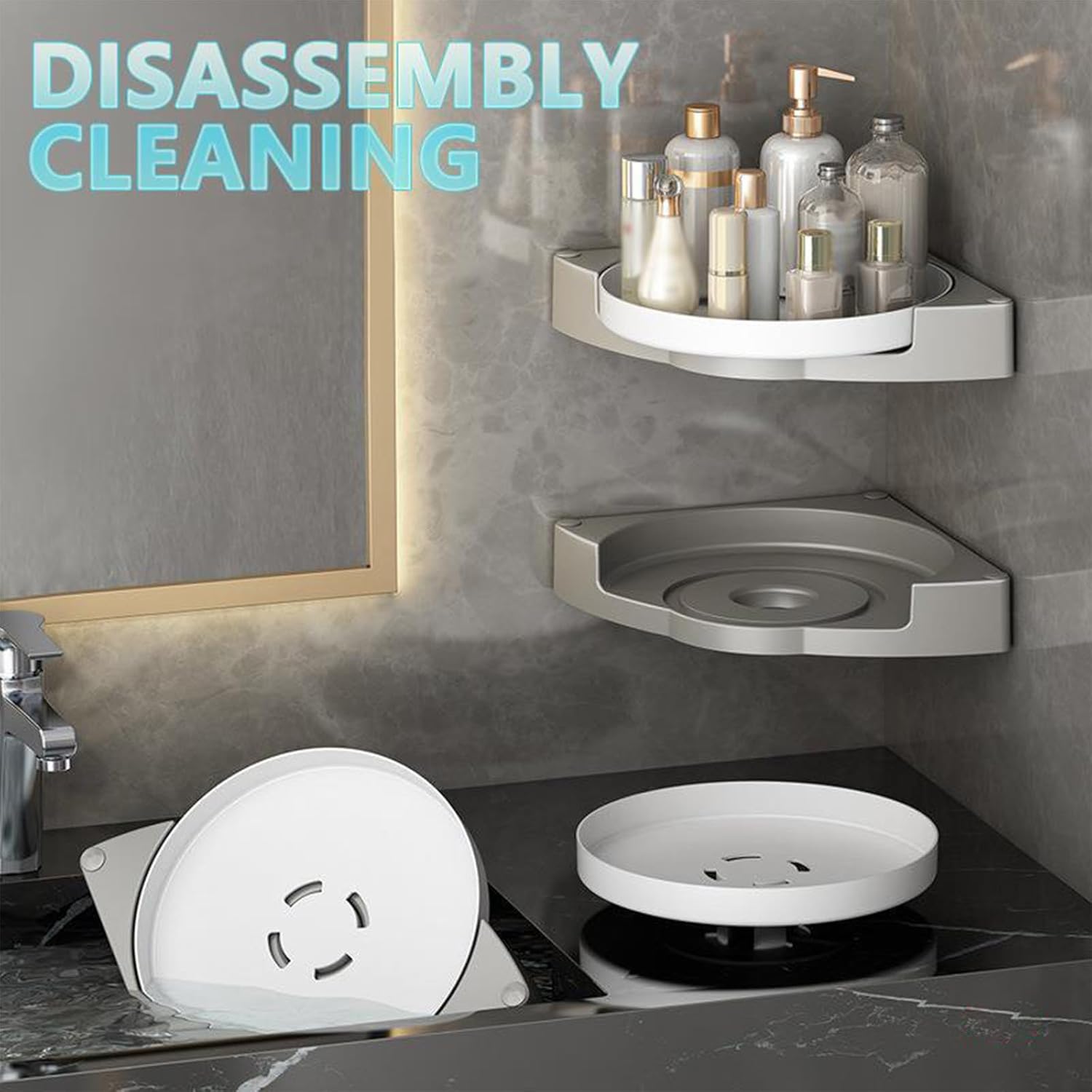 Corner Shower Caddy with Lazy Susan Organizer No Drilling