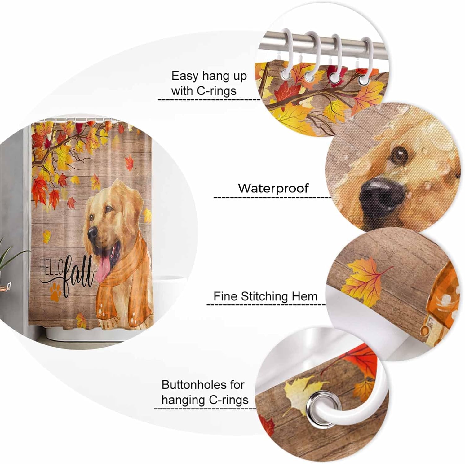 ZOE GARDEN Thanksgiving Shower Curtain Set with Mat and Hooks