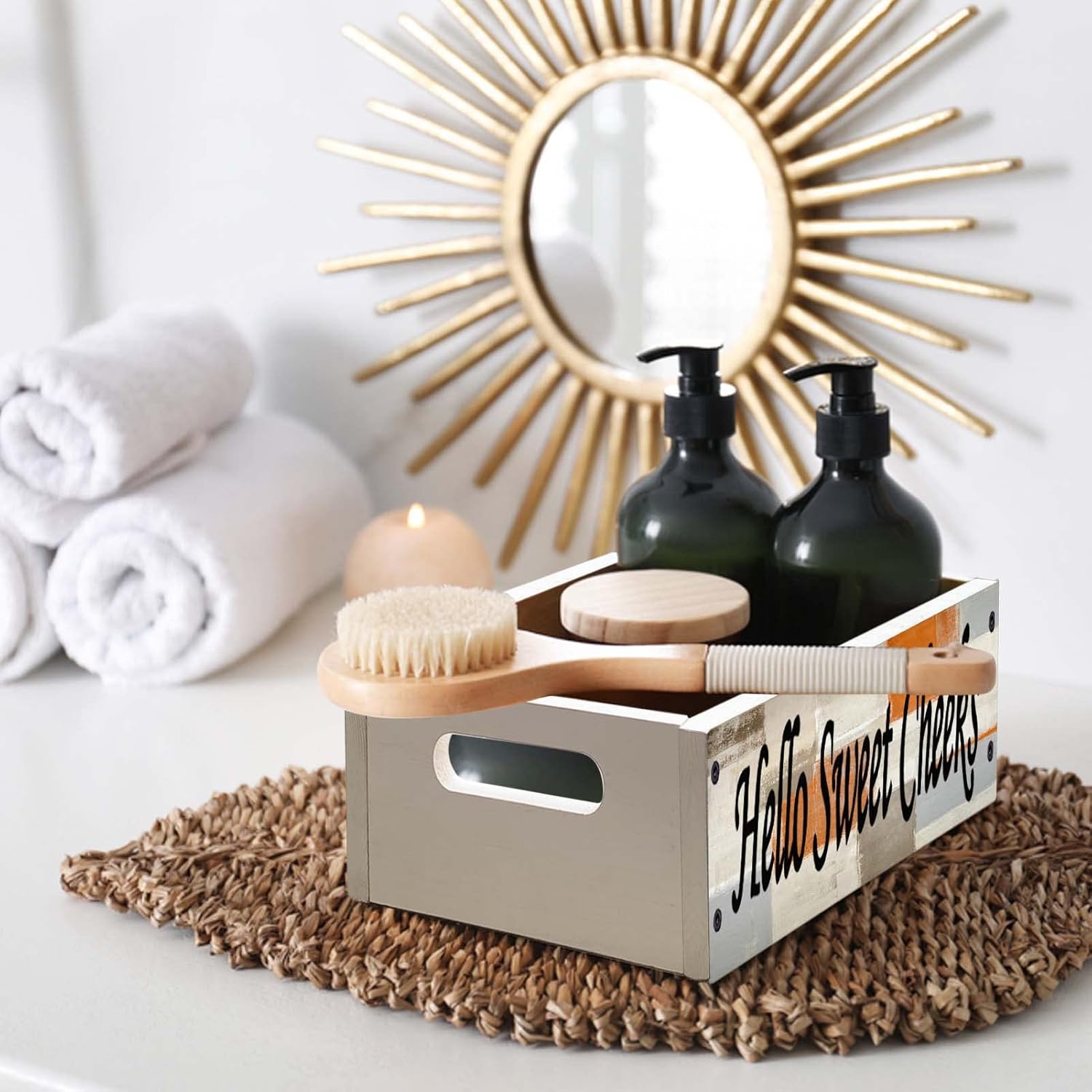 Lnond Rustic Wooden Toilet Paper Basket with Handles Orange