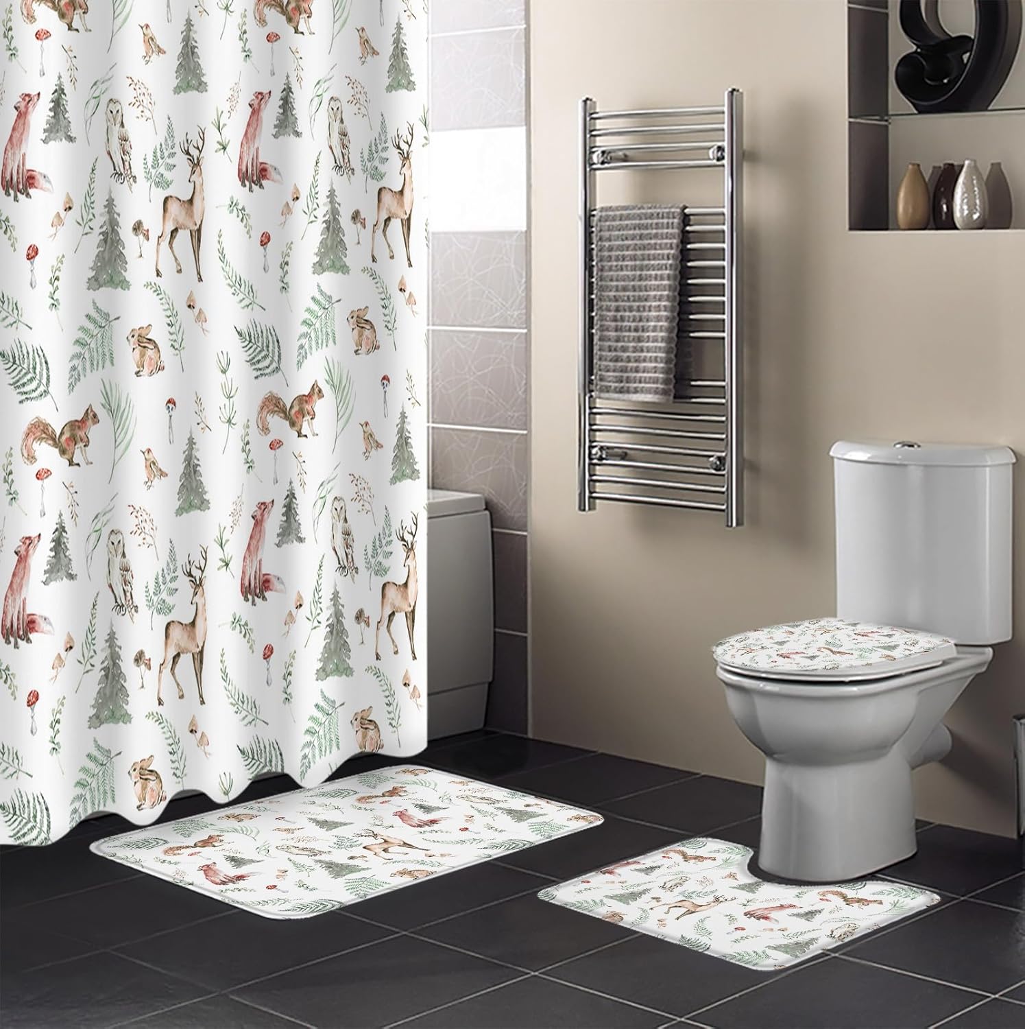 ZOE GARDEN Christmas Bathroom Set with Curtain Rug and Accessories