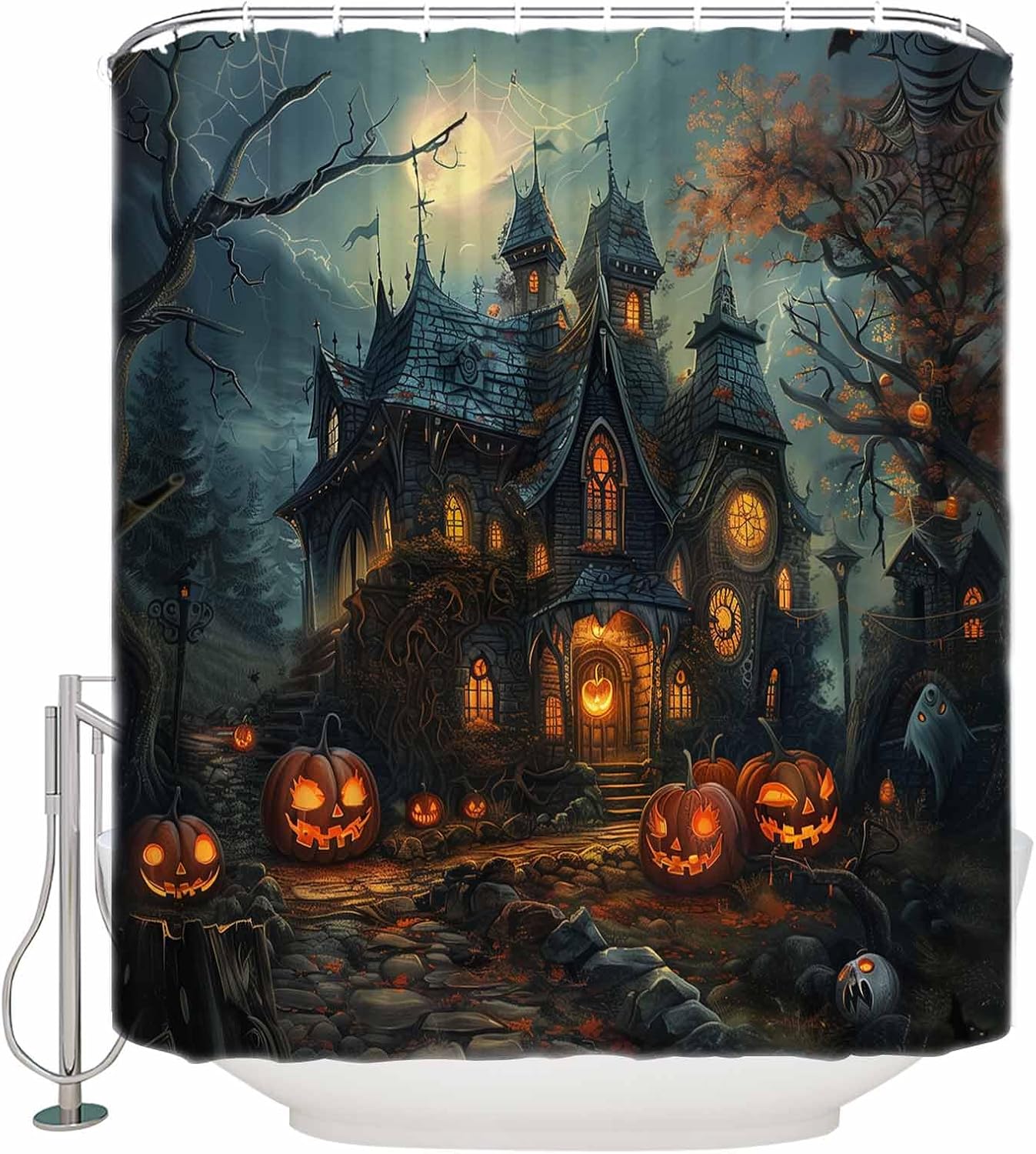 ZOE GARDEN Halloween Pumpkin Shower Curtain Set