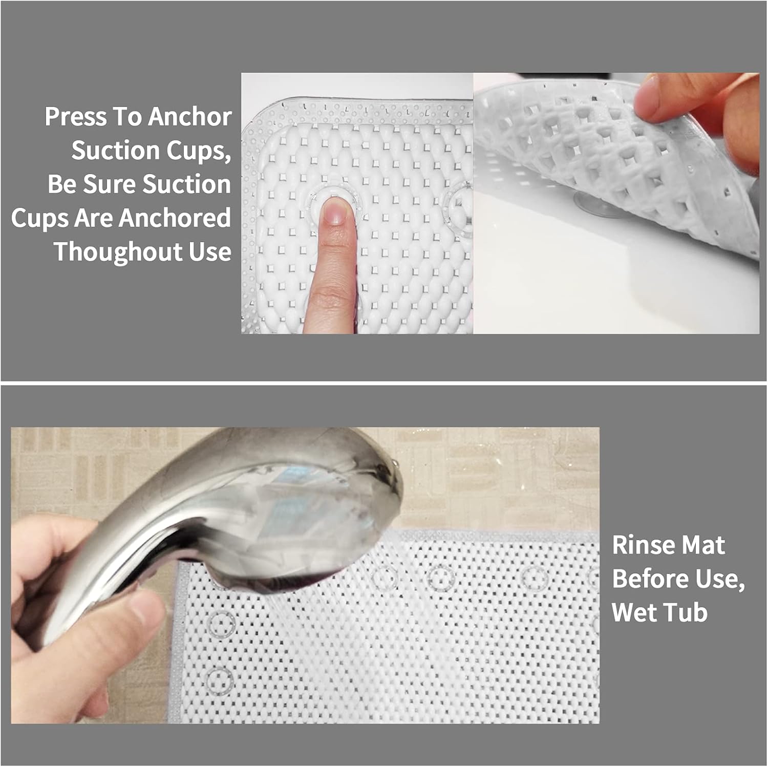 TJWODO Soft Foam Bath Mat with Suction Cups - 36 X 17 White
