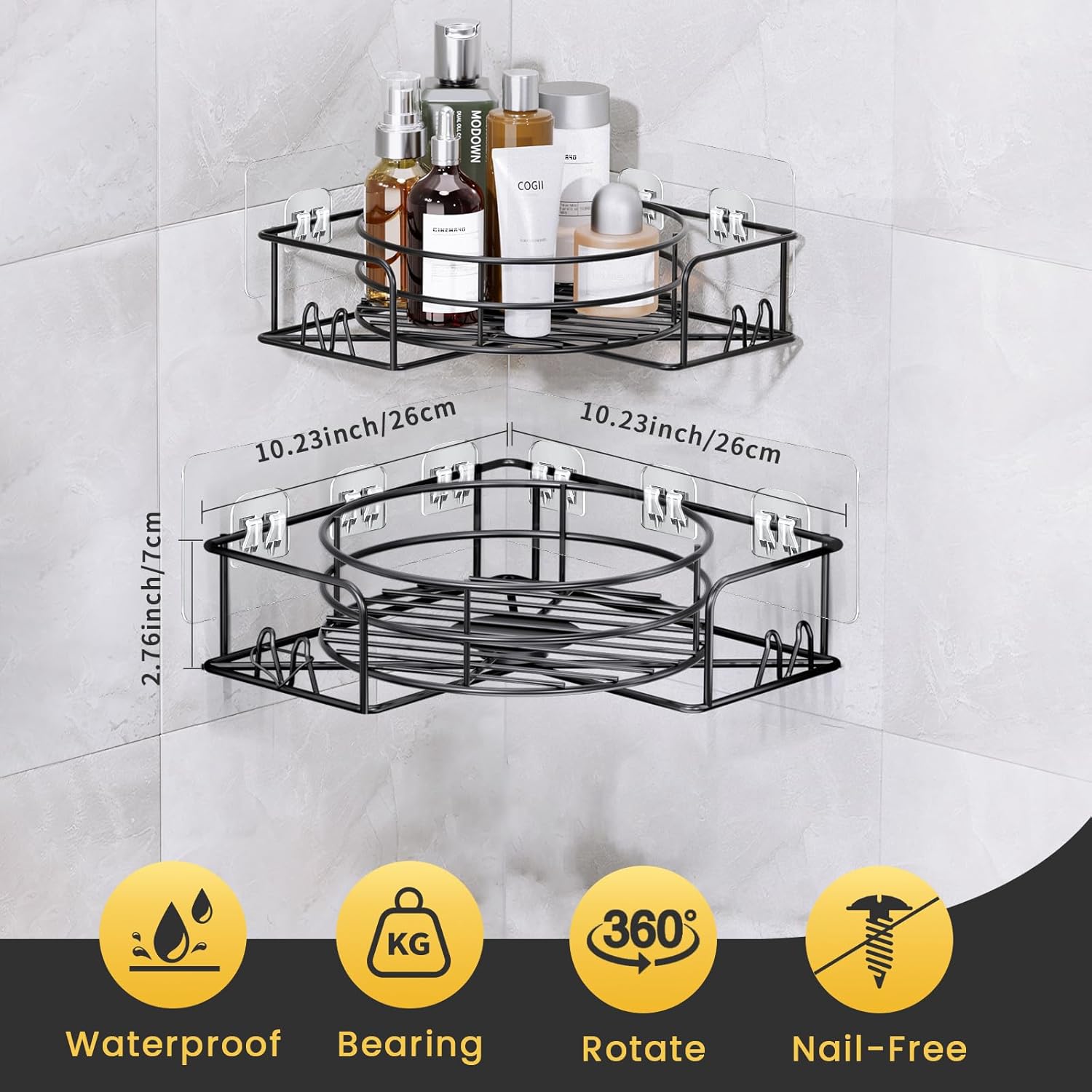 IUGOBI 2 Pack Corner Shower Caddy - Black