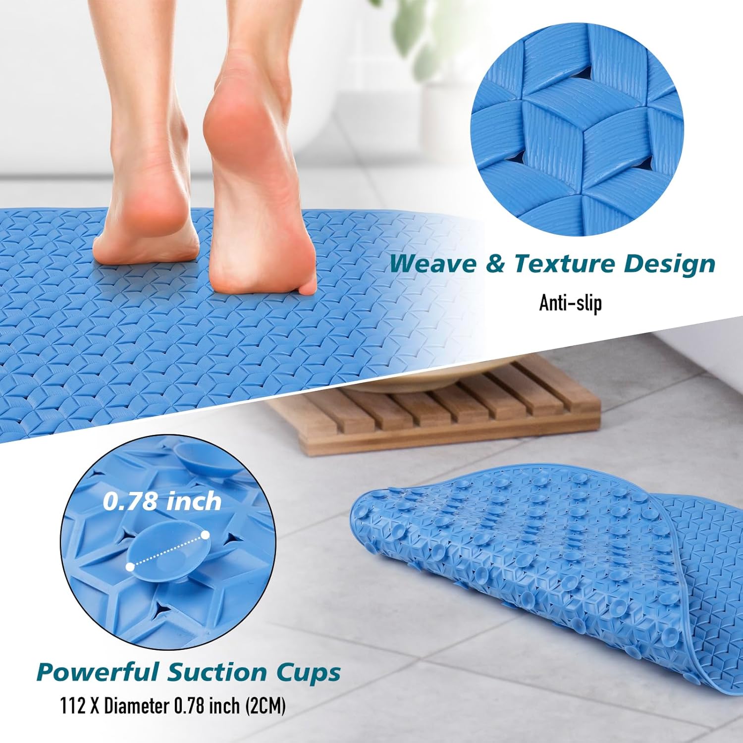 SELIBRE Oval Shower Mat with Suction Cups Blue 275x155