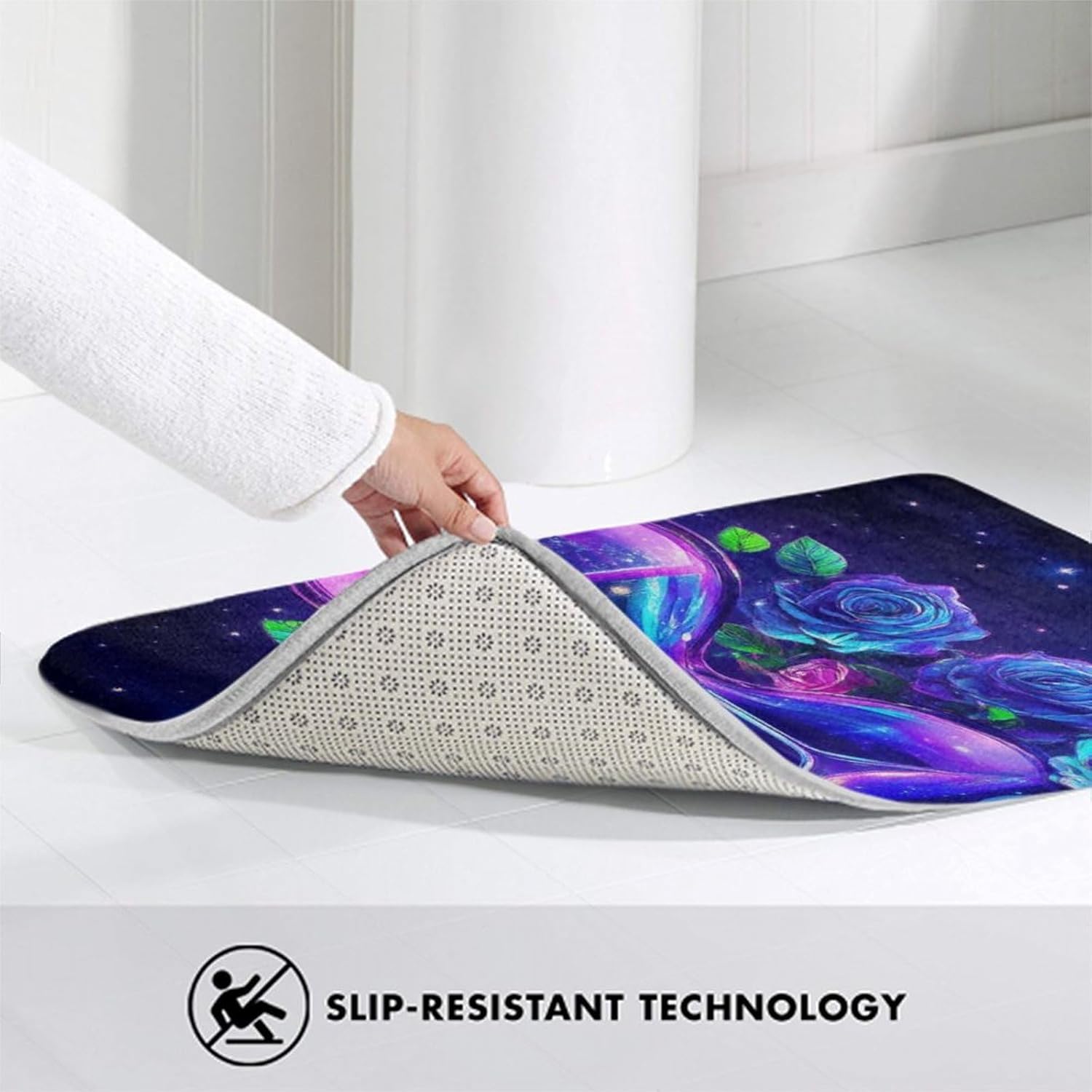 BoomDragon Anti-Slip Bath Mat with Trippy Magic Flowers Art