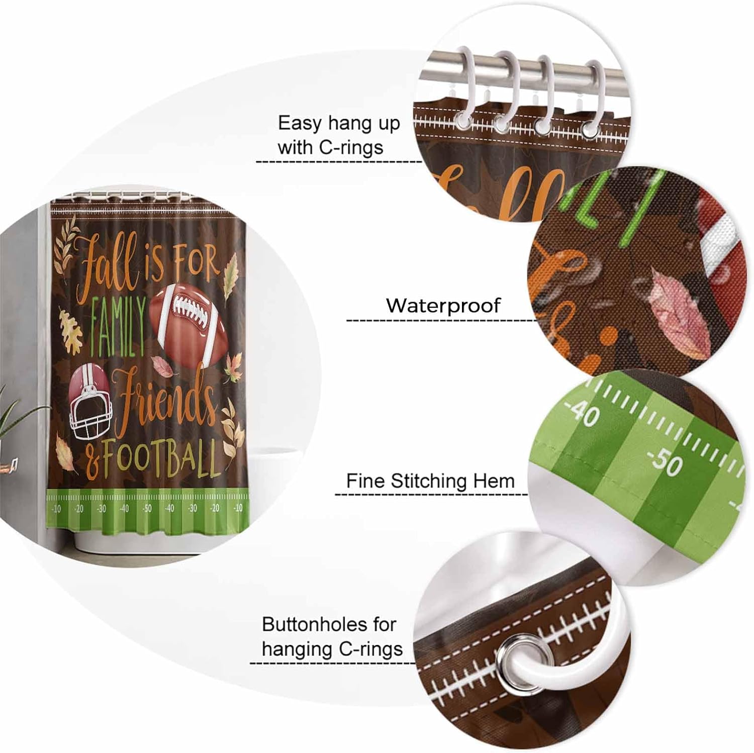 ZOE GARDEN Fall Thanksgiving Bathroom Set 36x72 Inches
