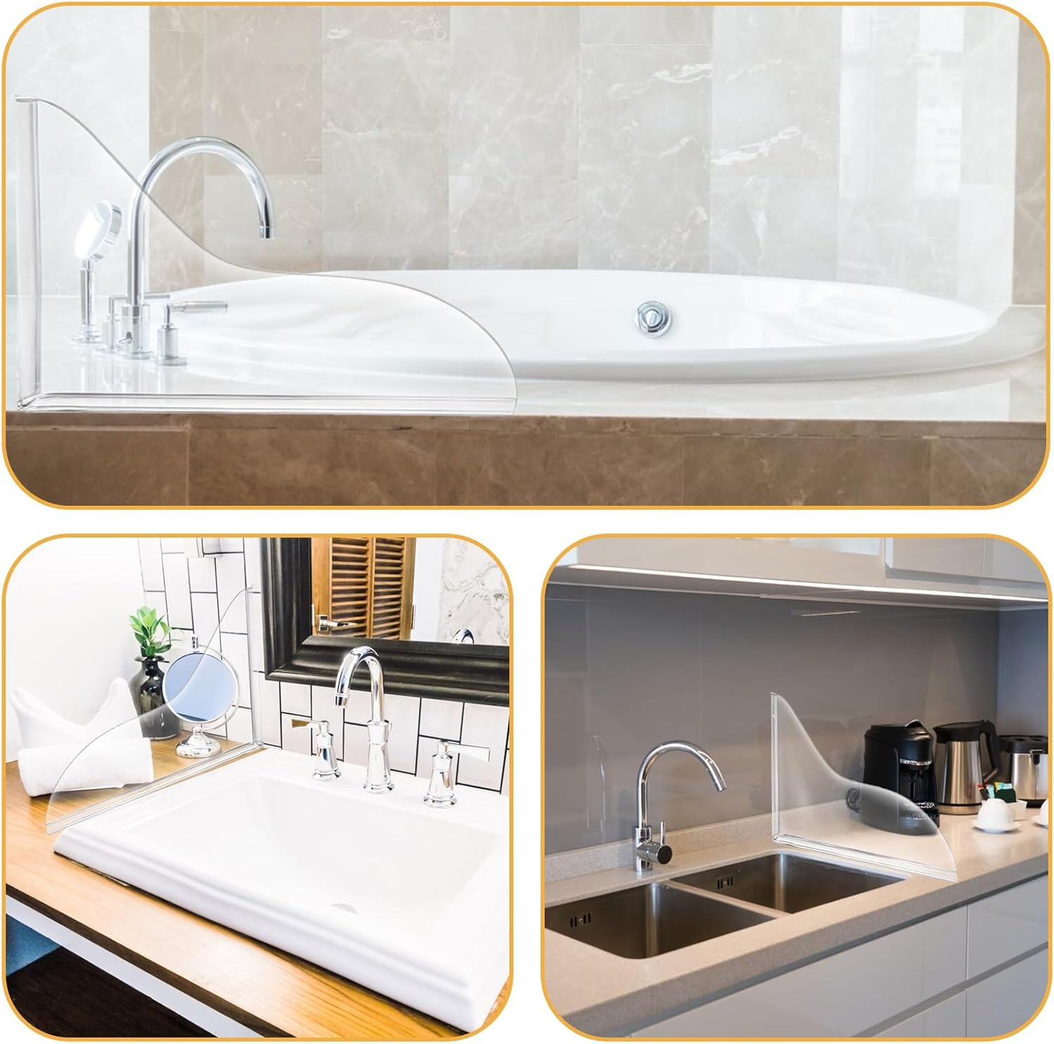 2 Pack Clear Waterproof Shower Splash Guards for Bathtub and Sink