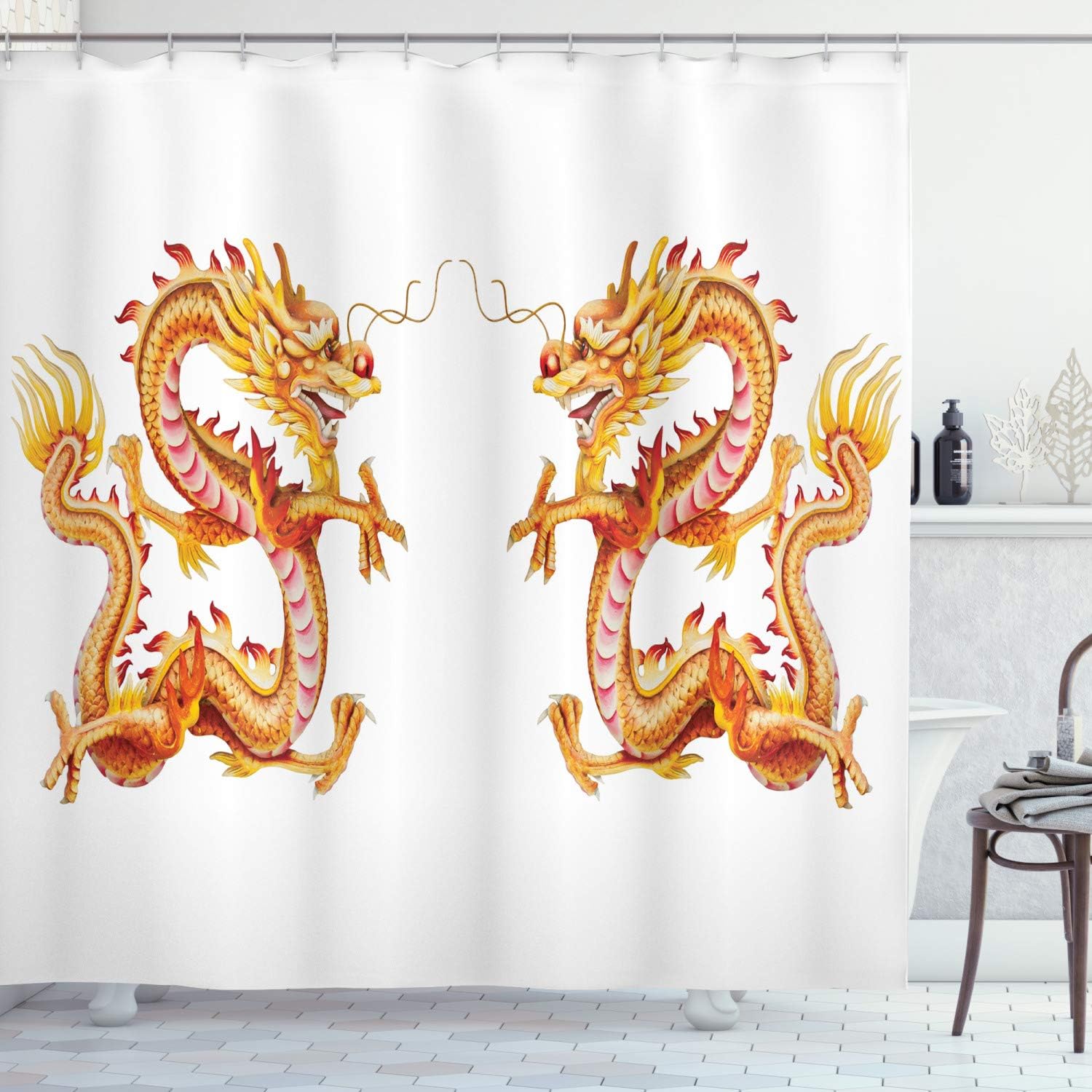 Ambesonne Dragon Shower Curtain Vermilion Yellow 69 x 70