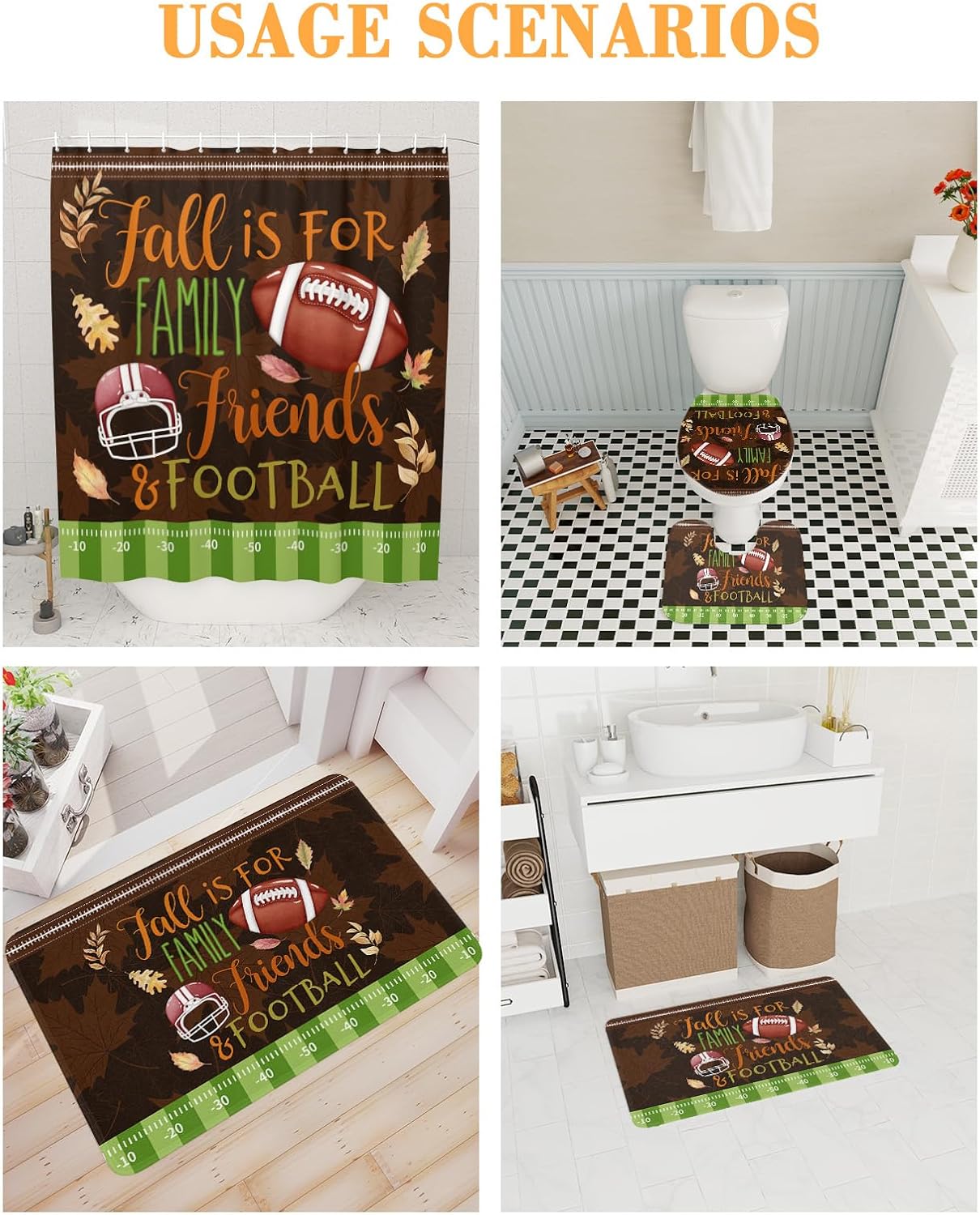 ZOE GARDEN Fall Thanksgiving Bathroom Set 36x72 Inches