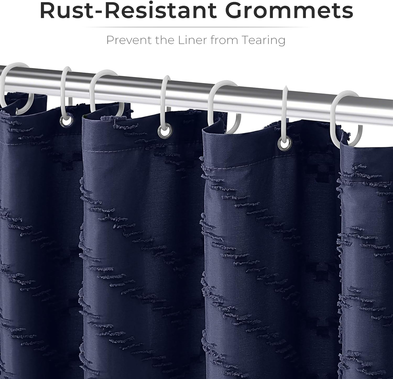 Navy Blue Tufted Chevron Shower Curtain Set