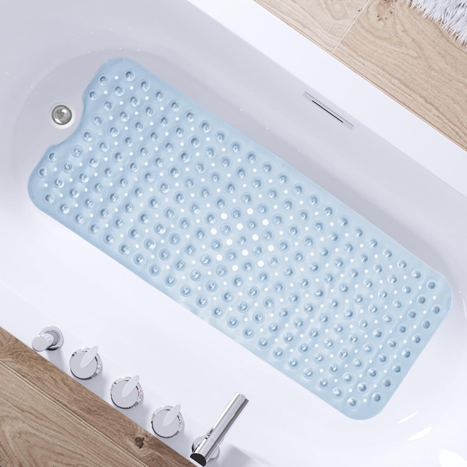 Carvmpin 40x16 Inch Non-Slip Bath Mat with Suction Cups and Drain Holes