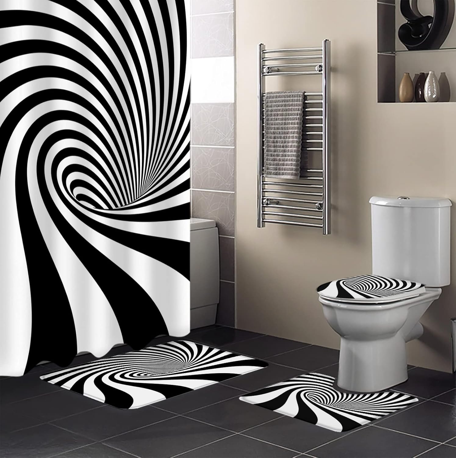 ZOE GARDEN Visual Vortex Optical Shower Curtain Set 1