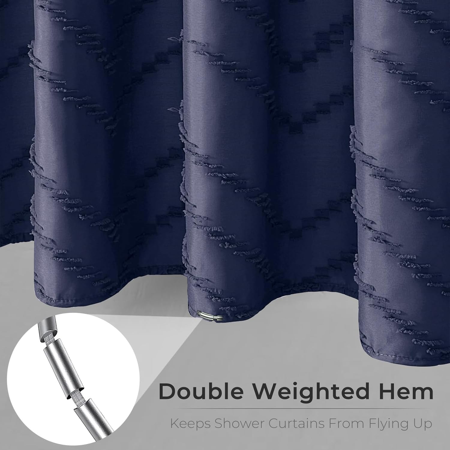 Navy Blue Tufted Chevron Shower Curtain Set