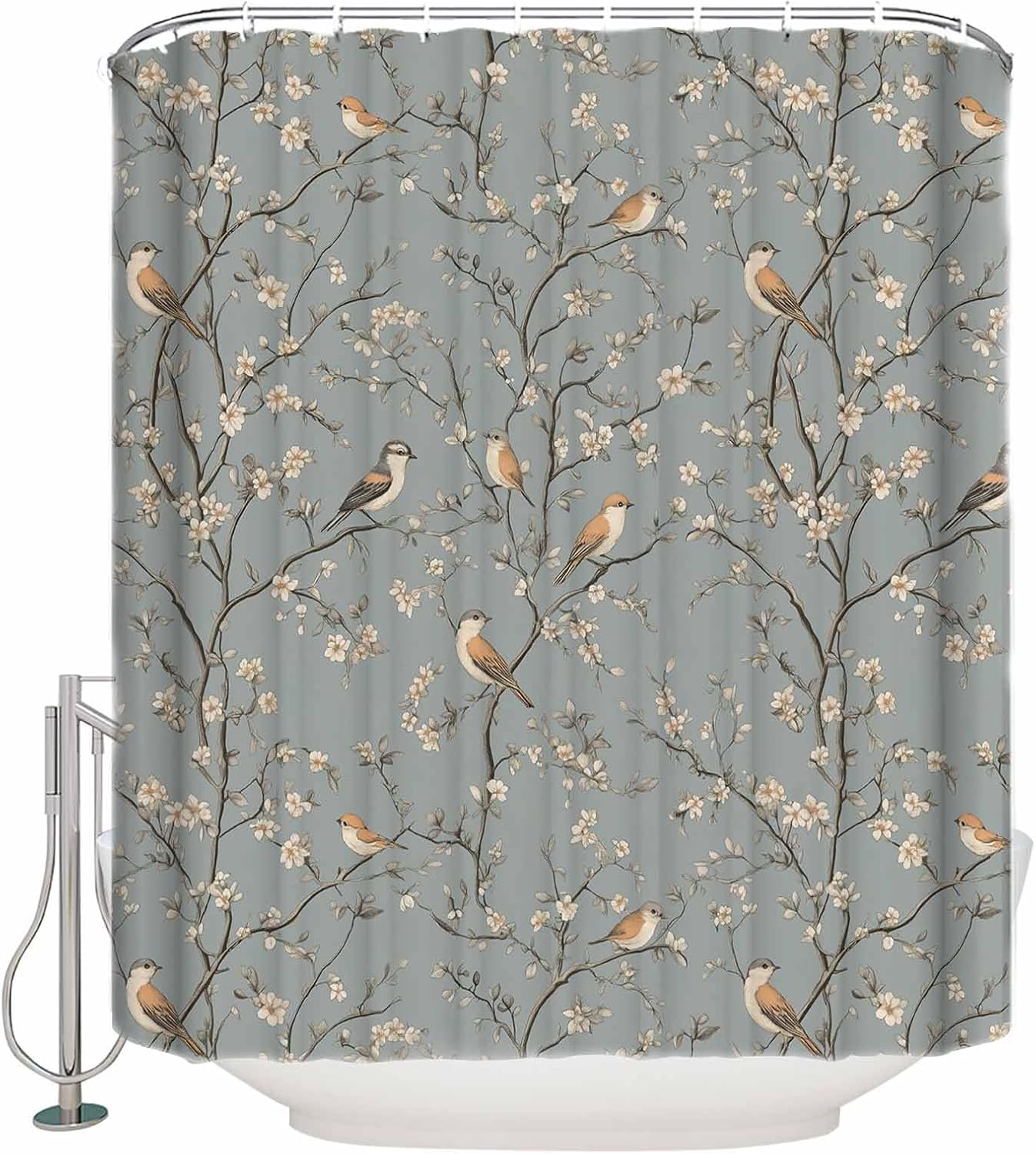 ZOE GARDEN Tree Birds Shower Curtain Set