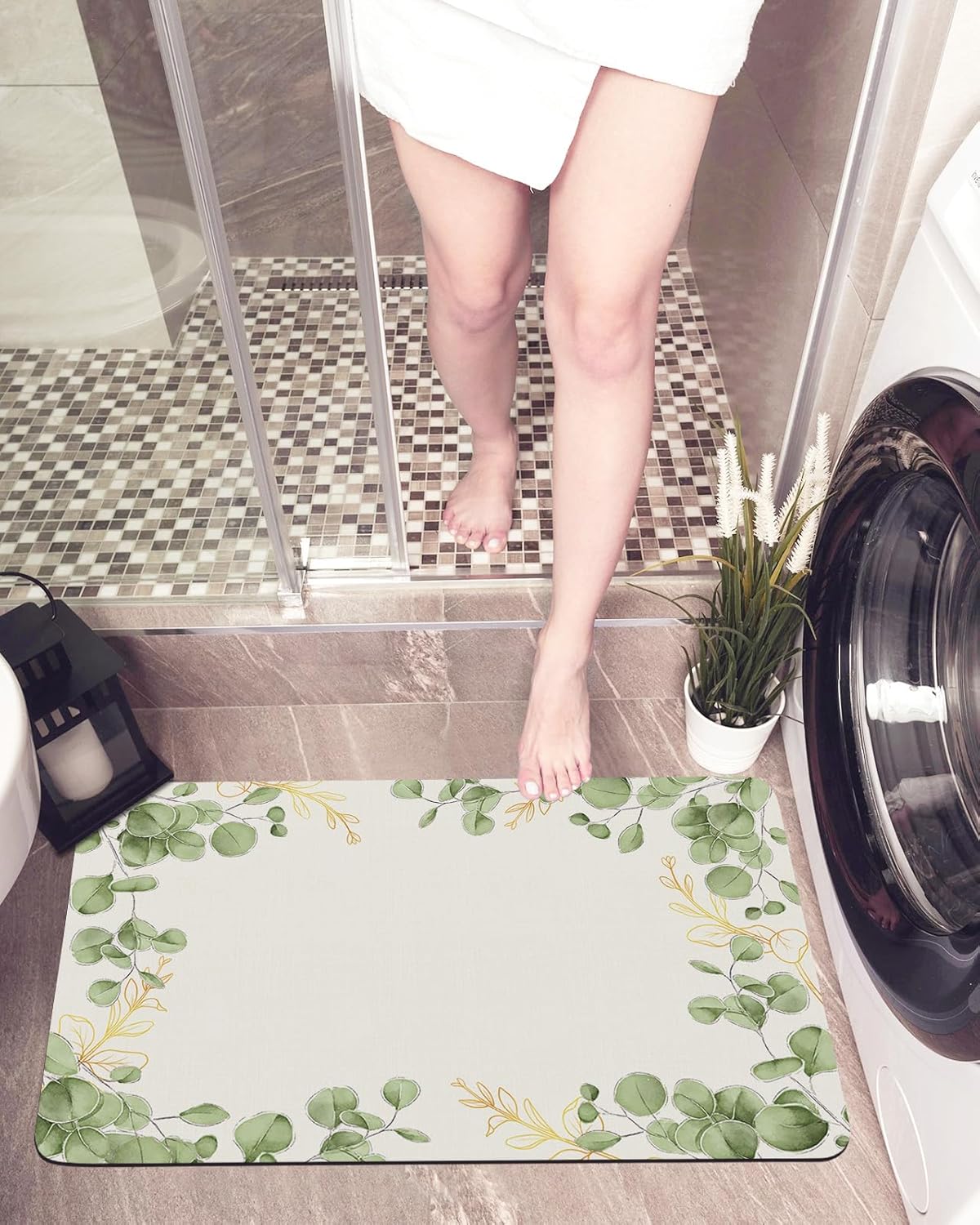 Niqingzi Summer Green Leaves Bath Mat 32x20In