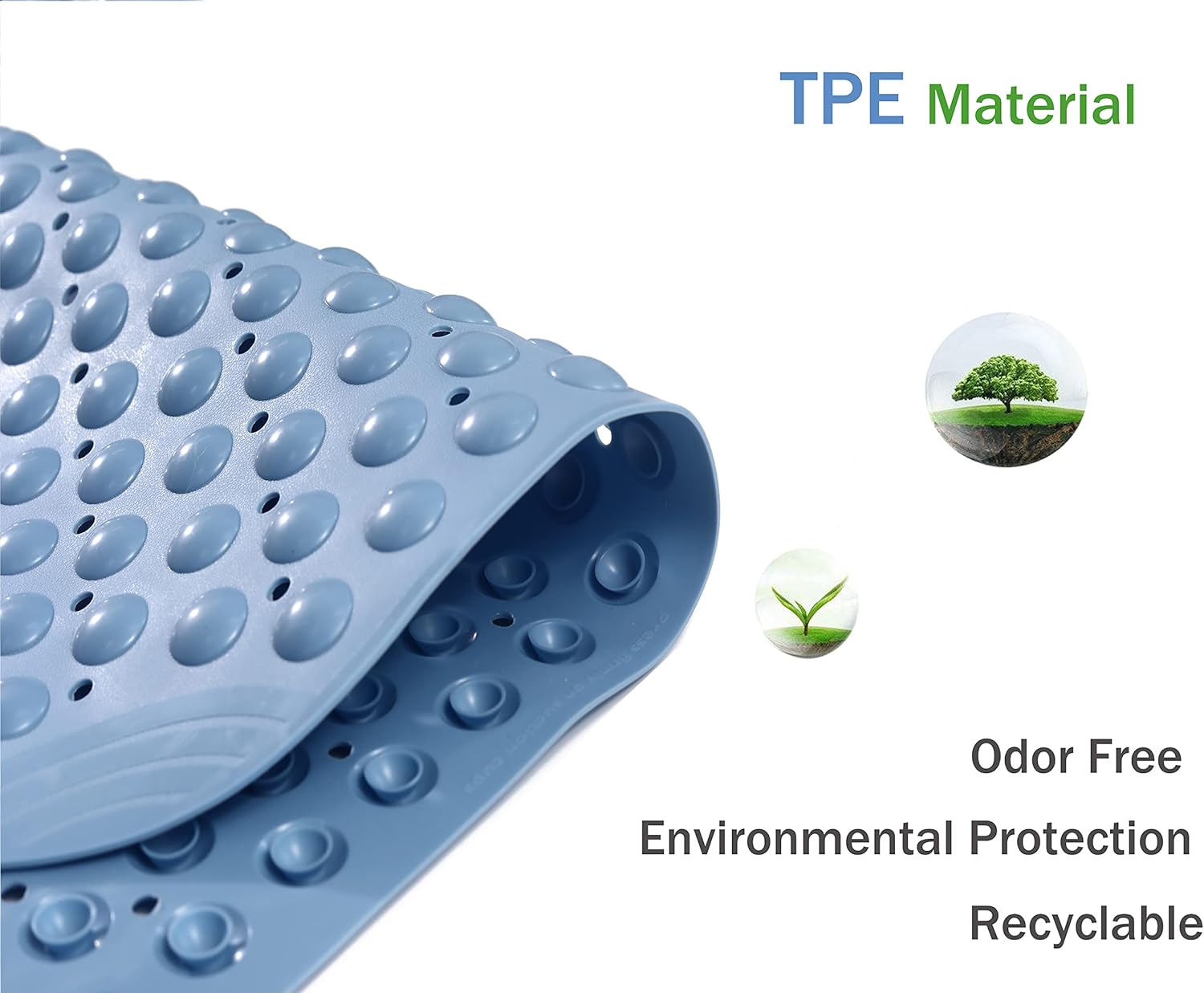 Mantto Non-Slip TPE Bathtub Mat Blue 35x16