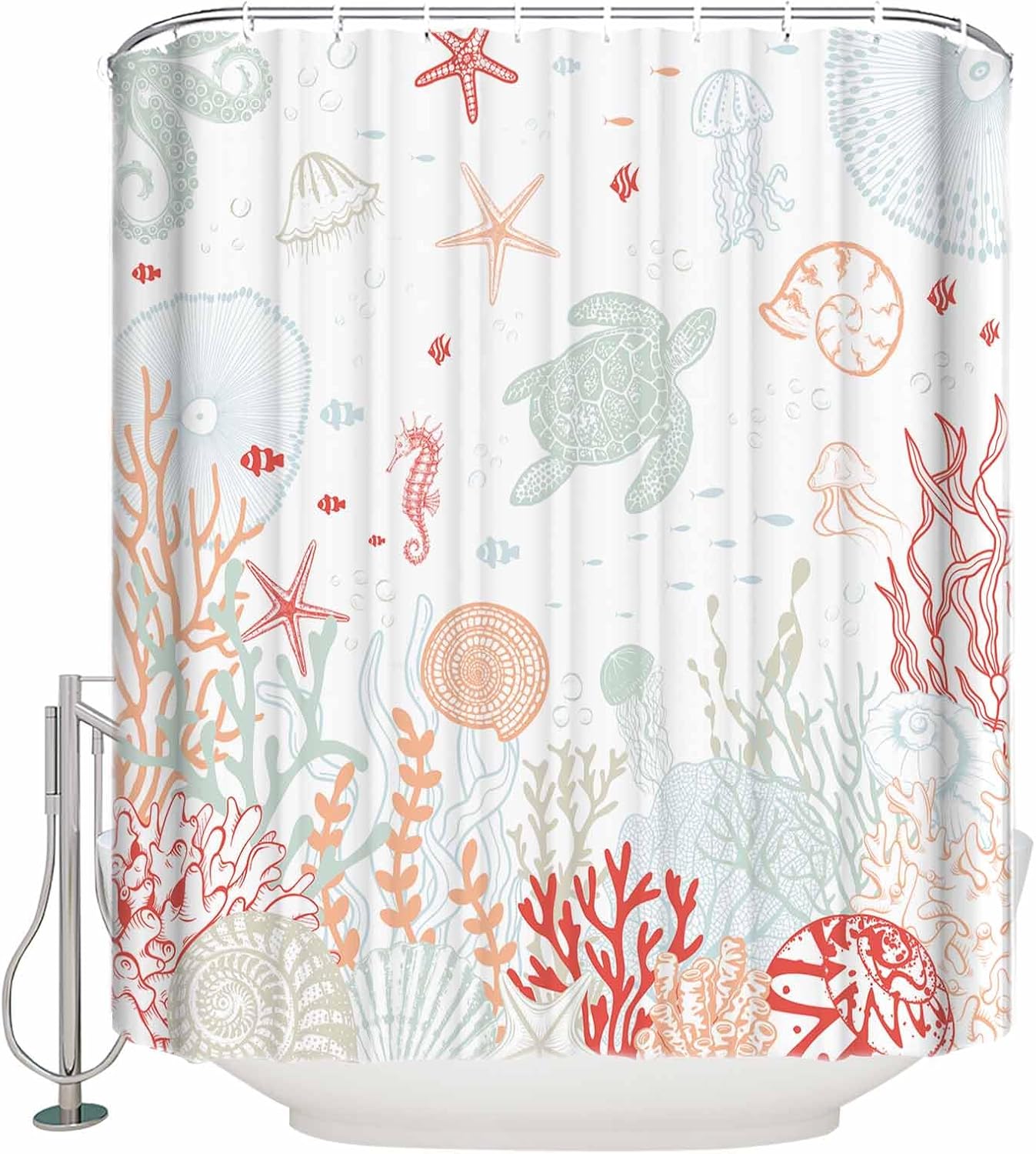 Huotupsine Red Orange Teal Nautical Coastal Shower Curtain Set