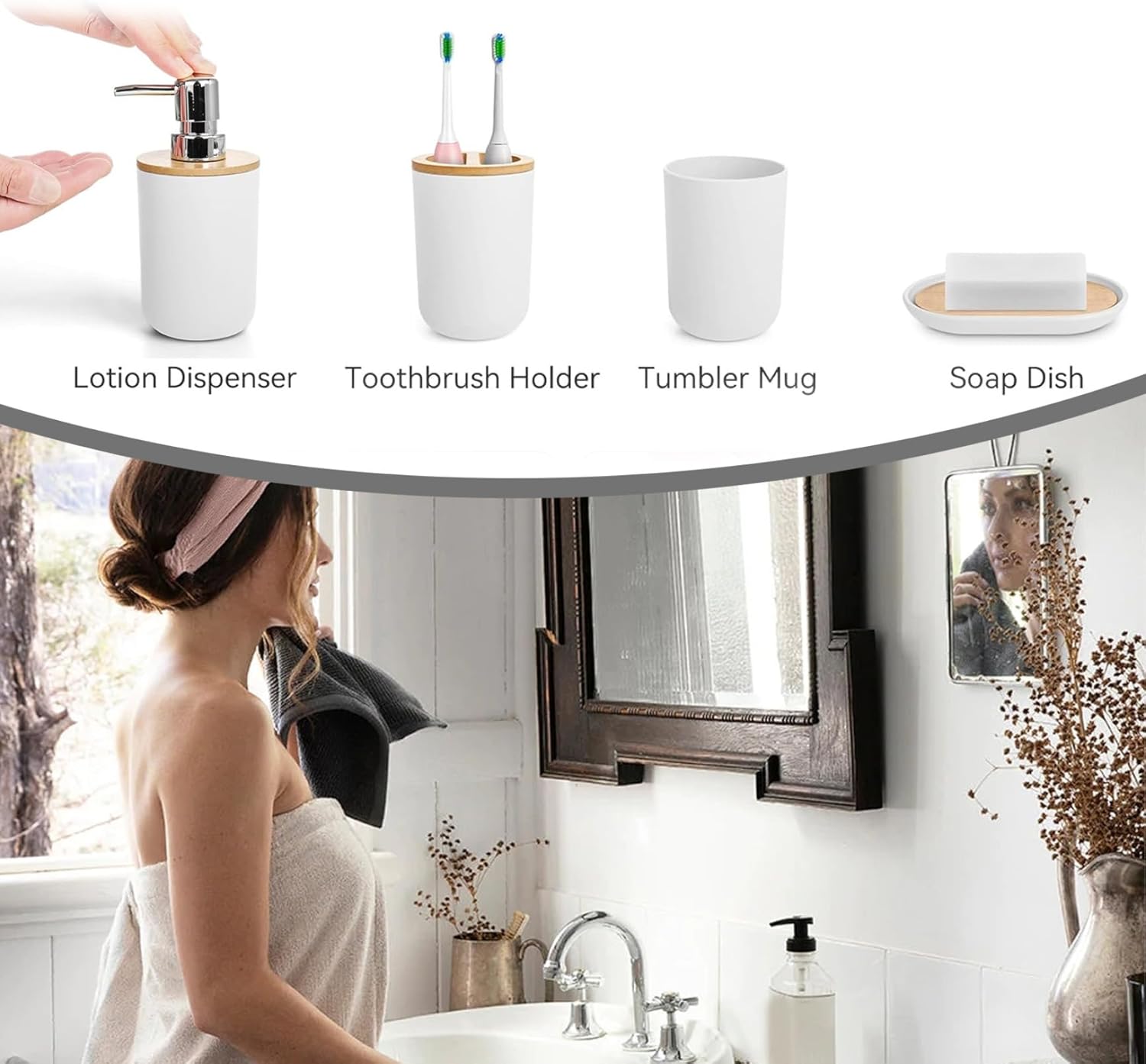 Bathroom Bin and Toilet Brush Set 4PCS
