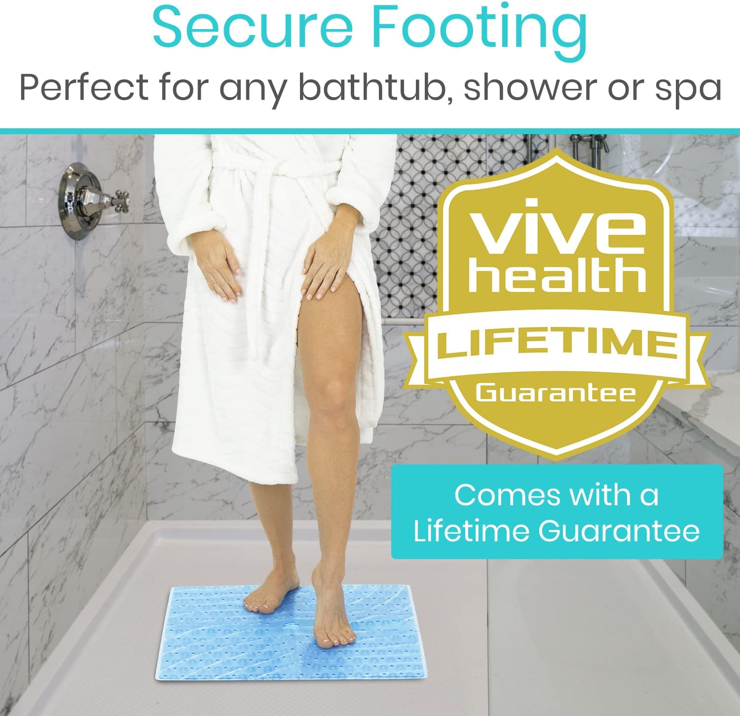 Vive Non-Slip Square Shower Mat with Suction Cups