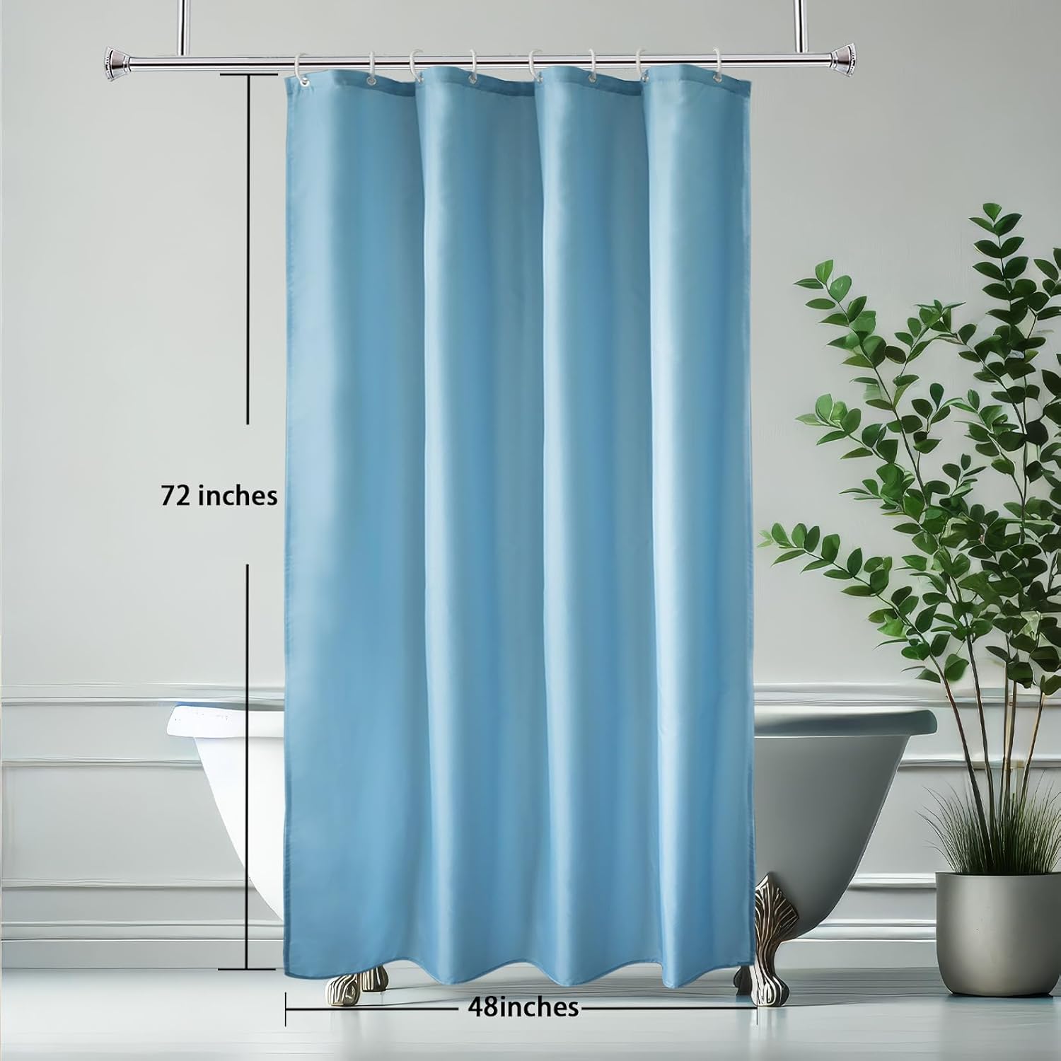 AooHome 48x72 inch Shower Liner with Hooks and Weighted Hem - Blue