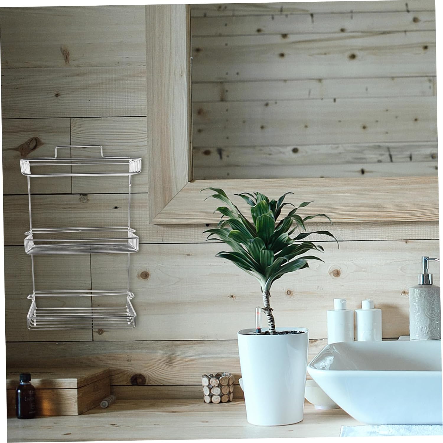 FONDOTIN Adhesive Shower Rack Stainless Steel Wall Shelf