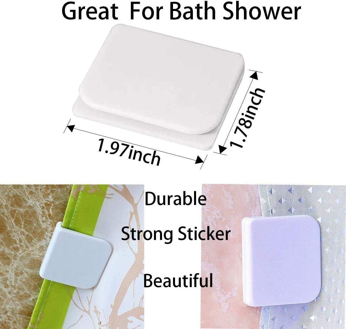 2 Pack Self-Adhesive Shower Curtain Clips for Bath