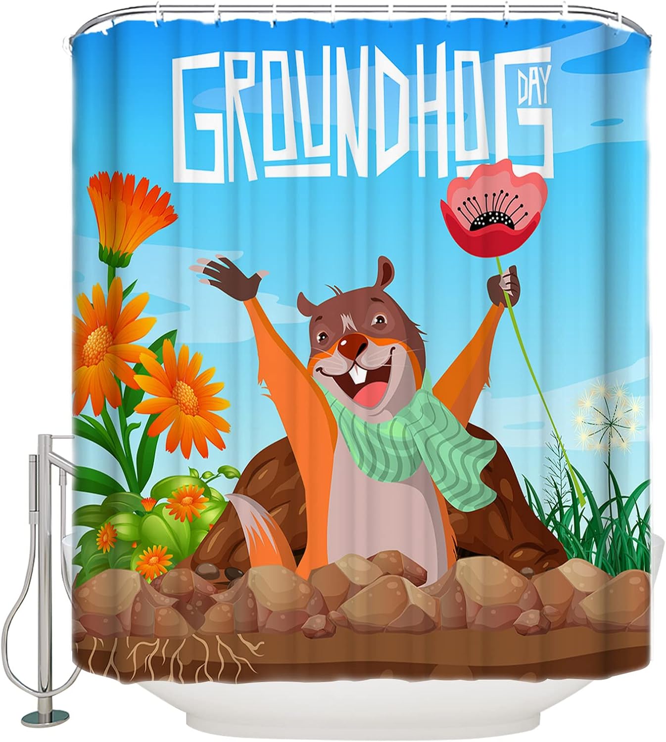 Groundhog Day Shower Curtain Set with Hook 60x72