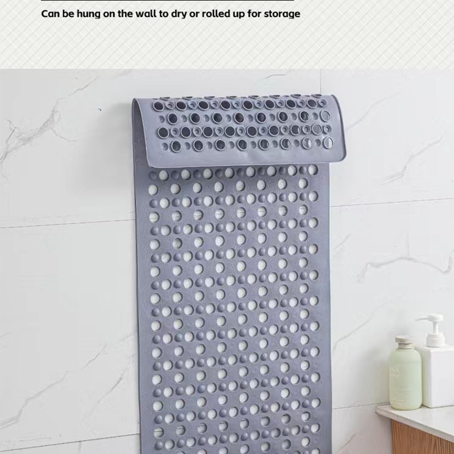 SAISAIXU Extra Long Non-Slip Bath Mat with Suction Cups and Drain Holes