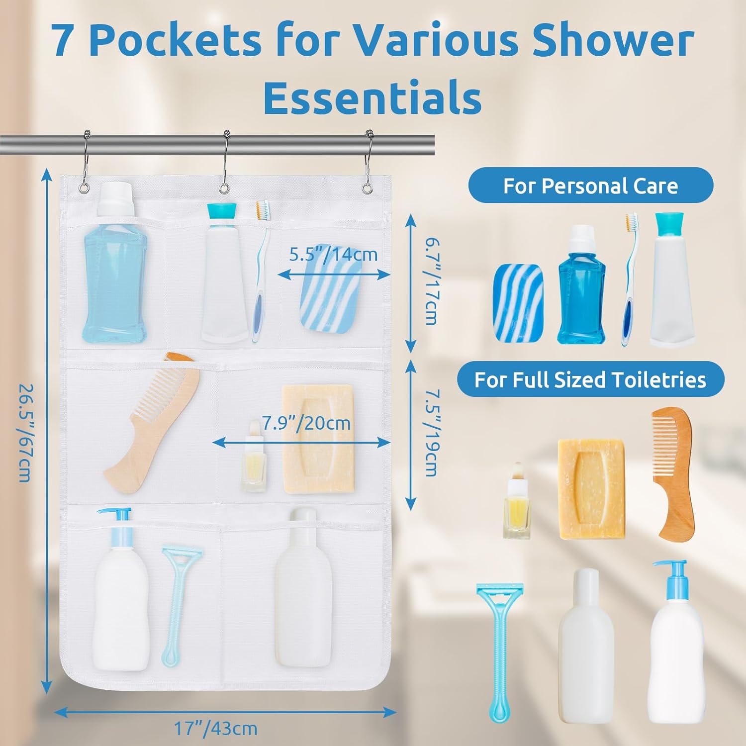 Phyxin Mesh Shower Caddy with 3 Hooks and 7 Pockets 1