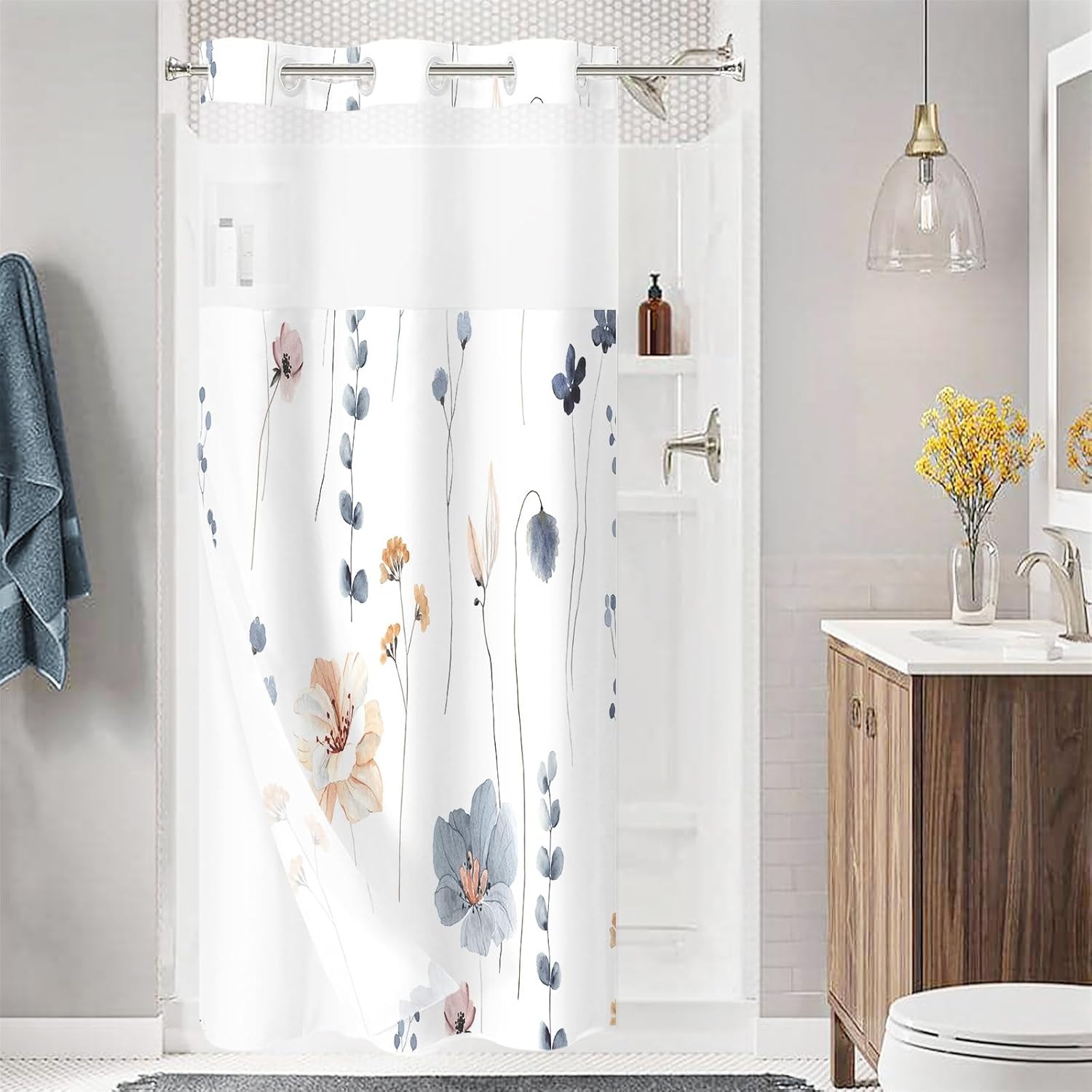 Gibelle Small Stall Floral Shower Curtain Set - 36 x 74 Waterproof Washable