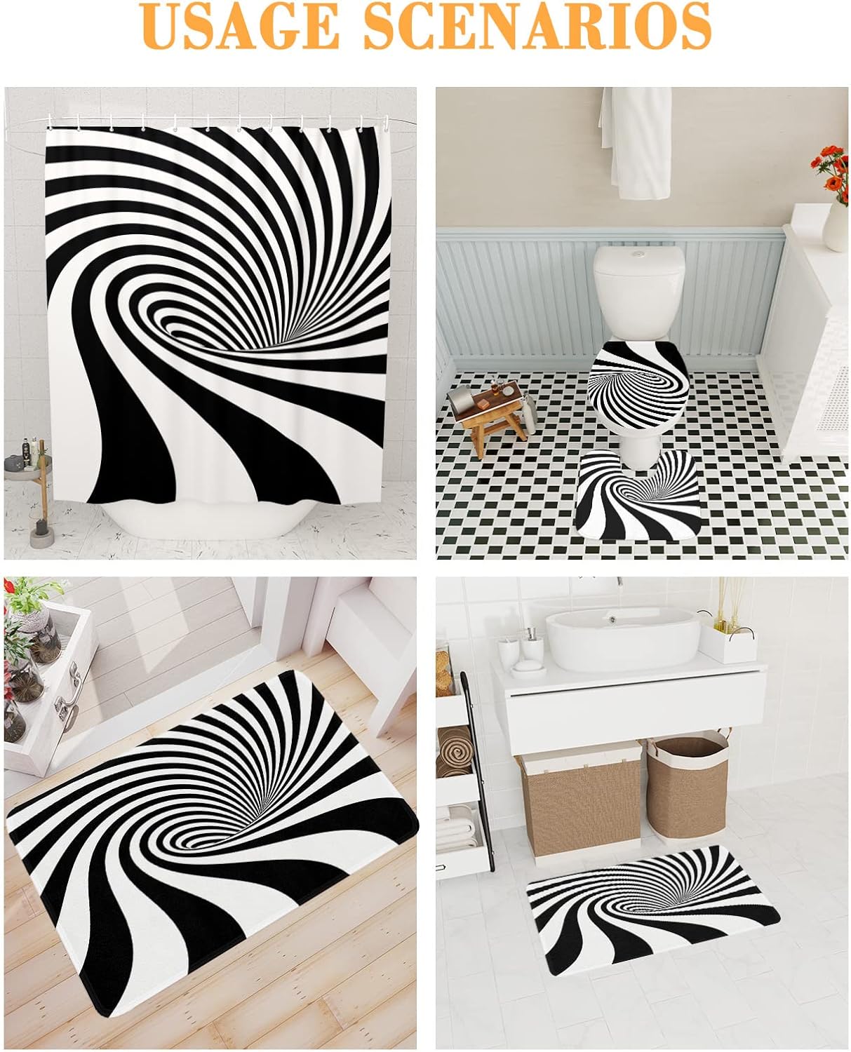 ZOE GARDEN Visual Vortex Optical Shower Curtain Set 1
