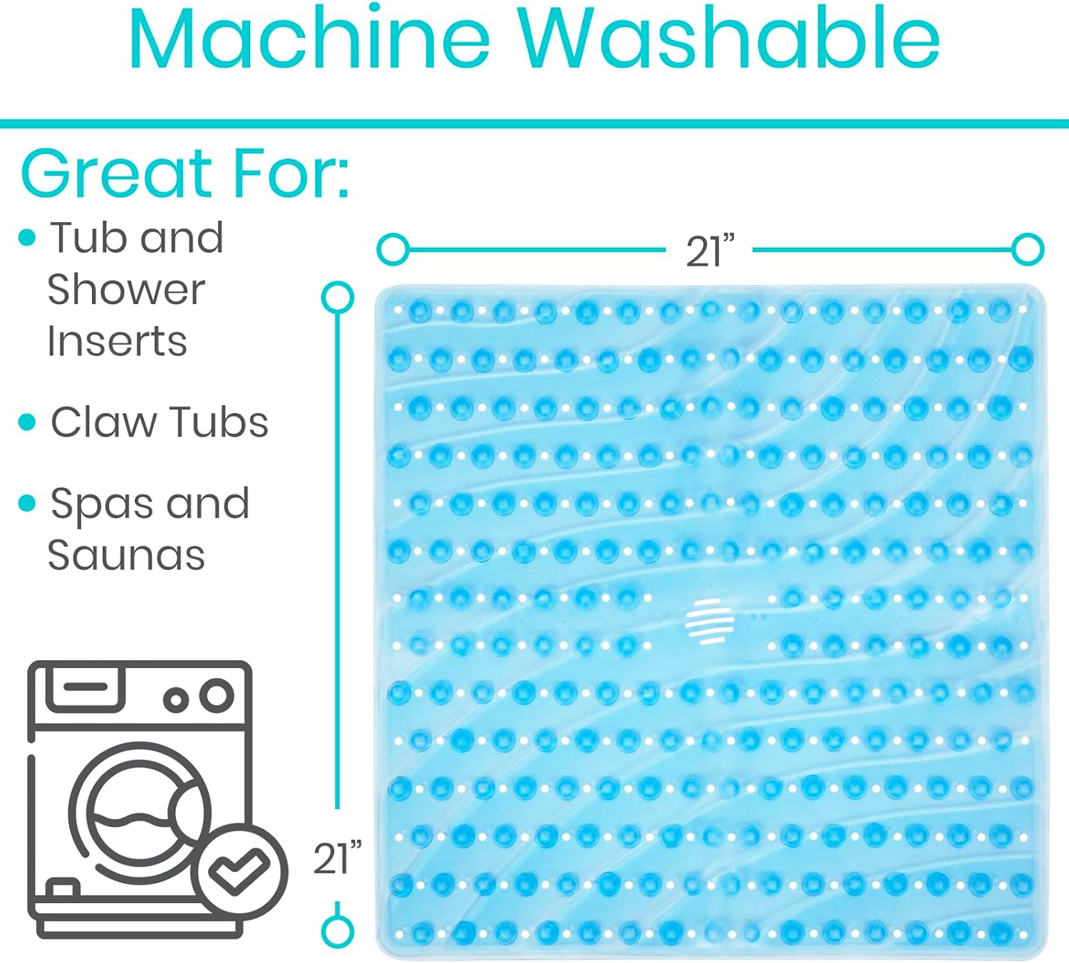 Vive Non-Slip Square Shower Mat with Suction Cups