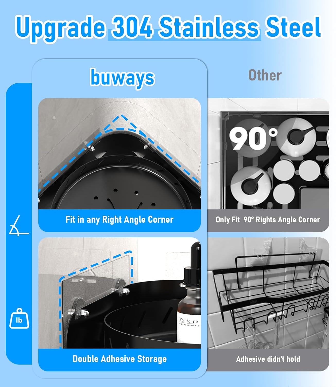 Buways 360 Rotating Corner Shower Caddy 2Pack
