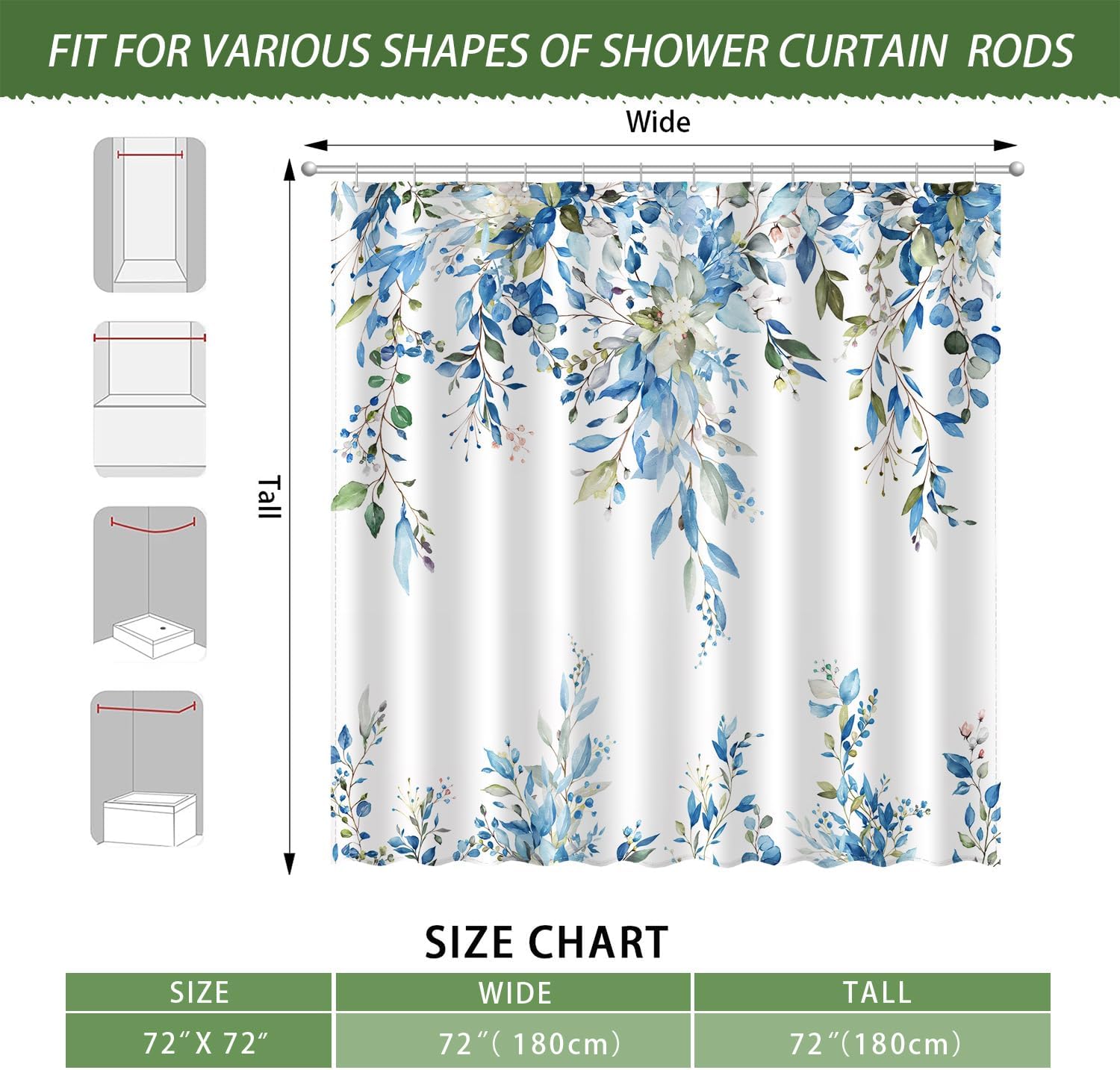 Blue Green Eucalyptus Leaves Shower Curtain Set