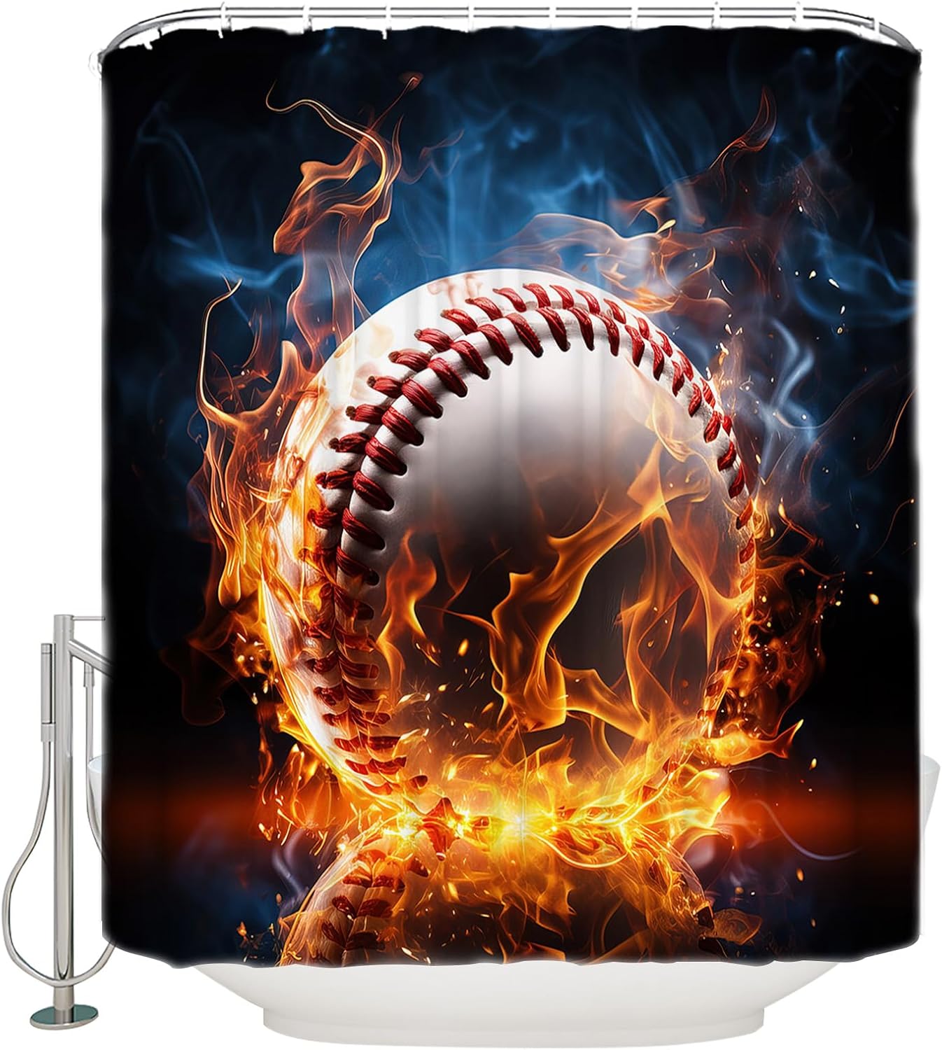 ZOE GARDEN Baseball Shower Curtain Set with Hooks 72x78